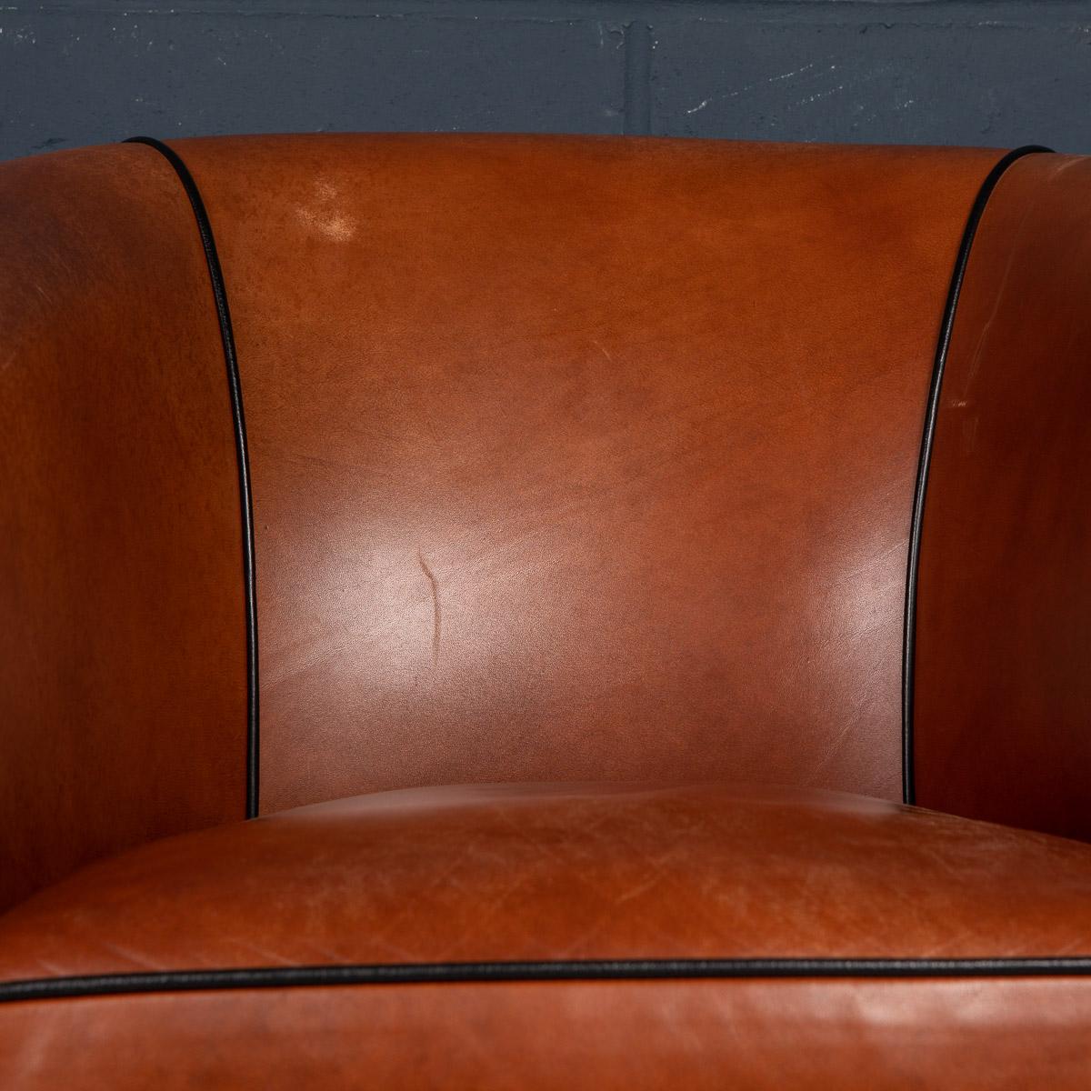 20th Century Pair of Dutch Sheepskin Leather Tub Chairs 11