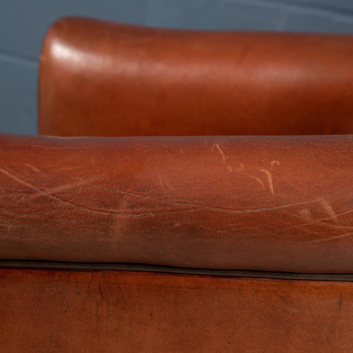 20th Century Pair of Dutch Sheepskin Leather Tub Chairs 14