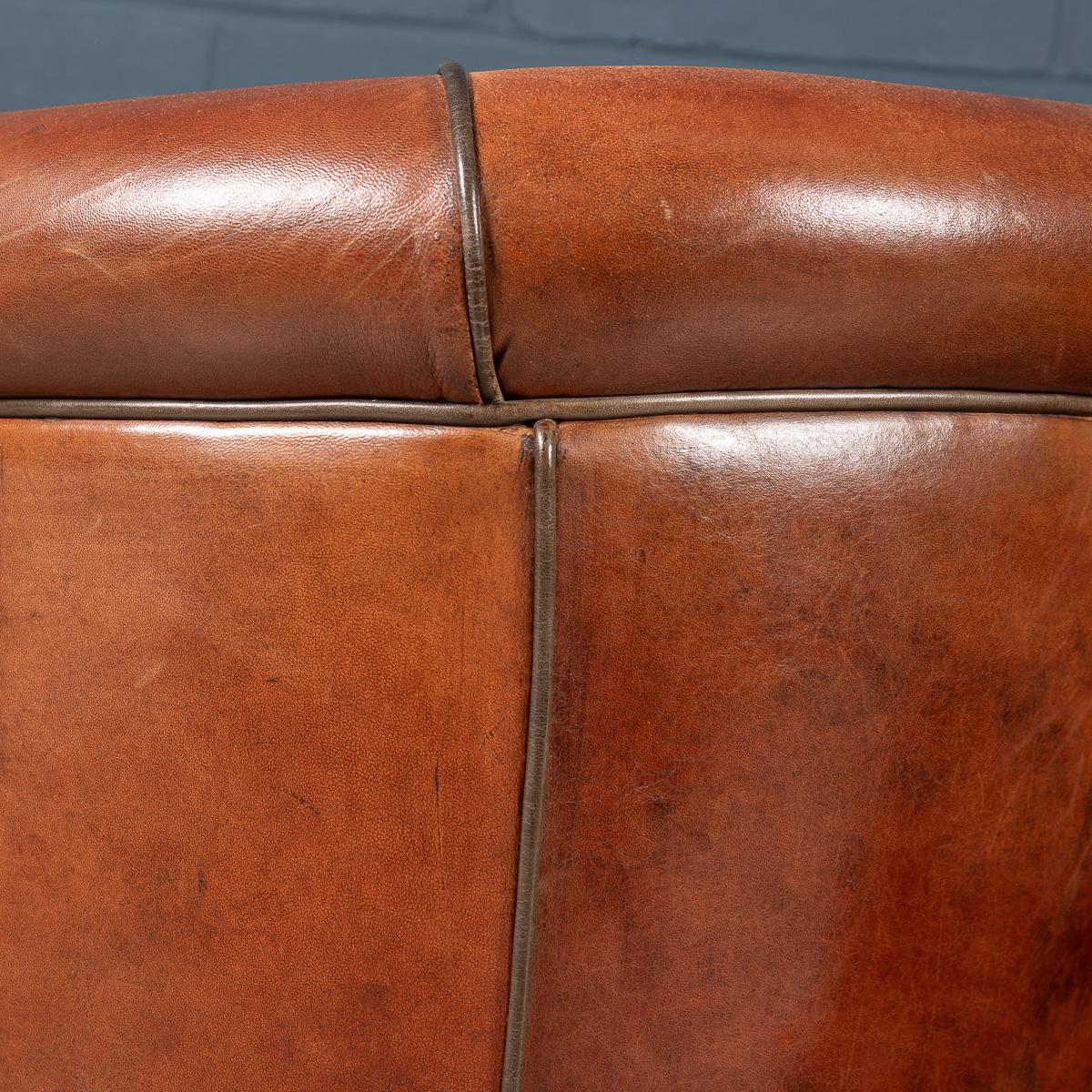 20th Century Pair of Dutch Sheepskin Leather Tub Chairs 16