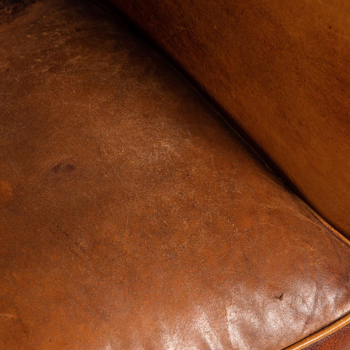 20th Century Pair of Dutch Sheepskin Leather Tub Chairs 14