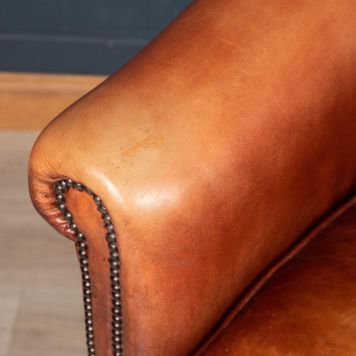 20th Century Pair of Dutch Sheepskin Leather Tub Chairs 3