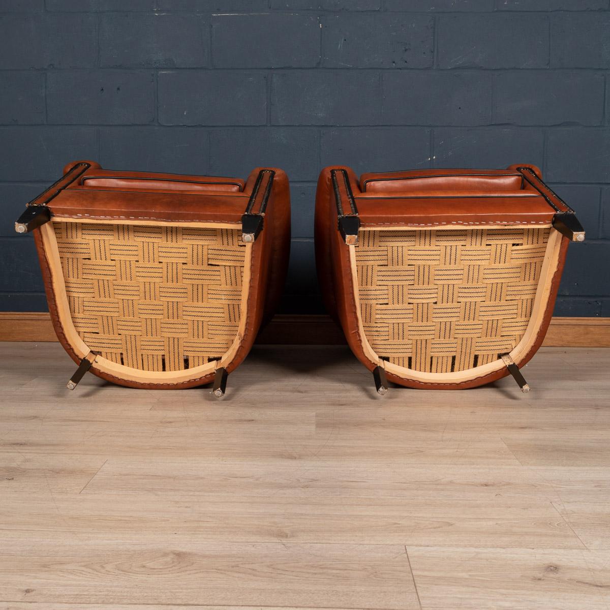 20th Century Pair of Dutch Sheepskin Leather Tub Chairs 4