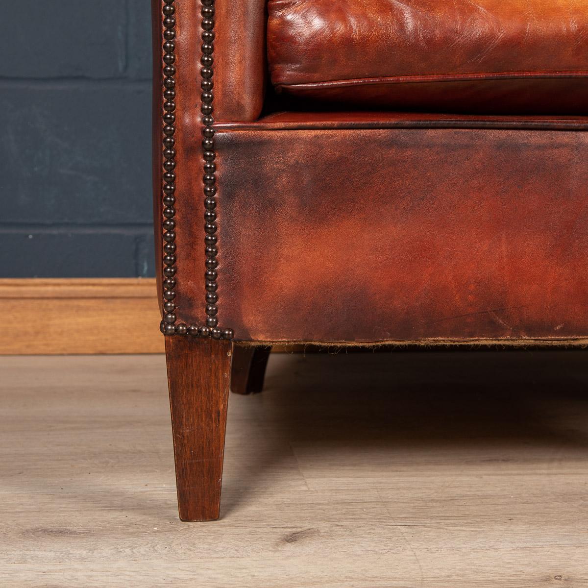 20th Century Pair of Dutch Sheepskin Leather Tub Chairs 5