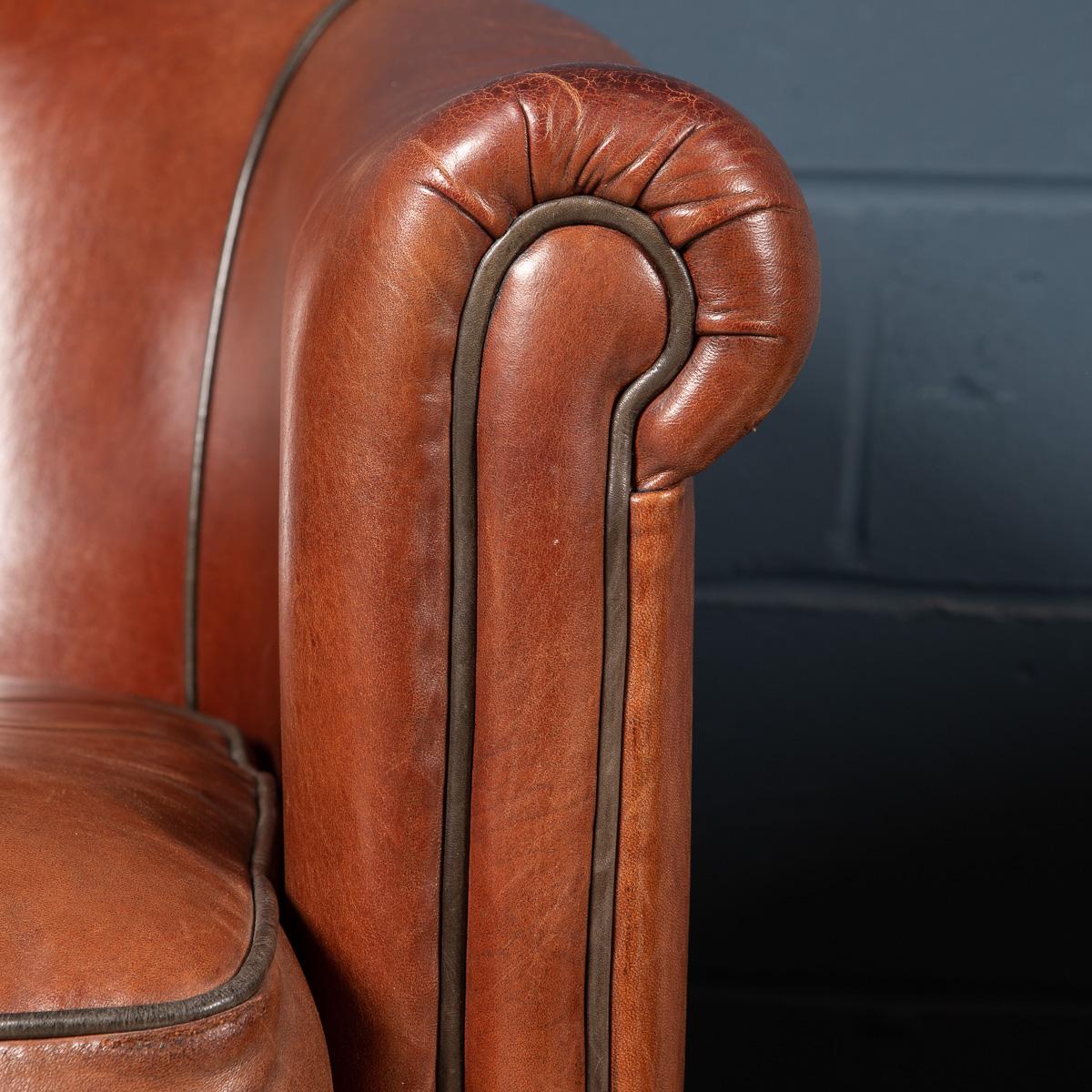 20th Century Pair of Dutch Sheepskin Leather Tub Chairs 6