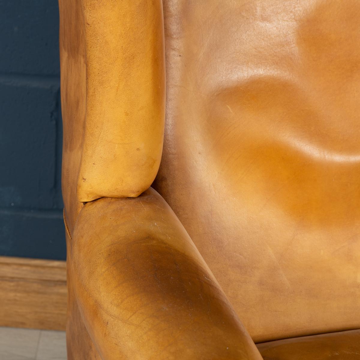 20th Century Pair of Dutch Sheepskin Leather Wingback Chairs 8