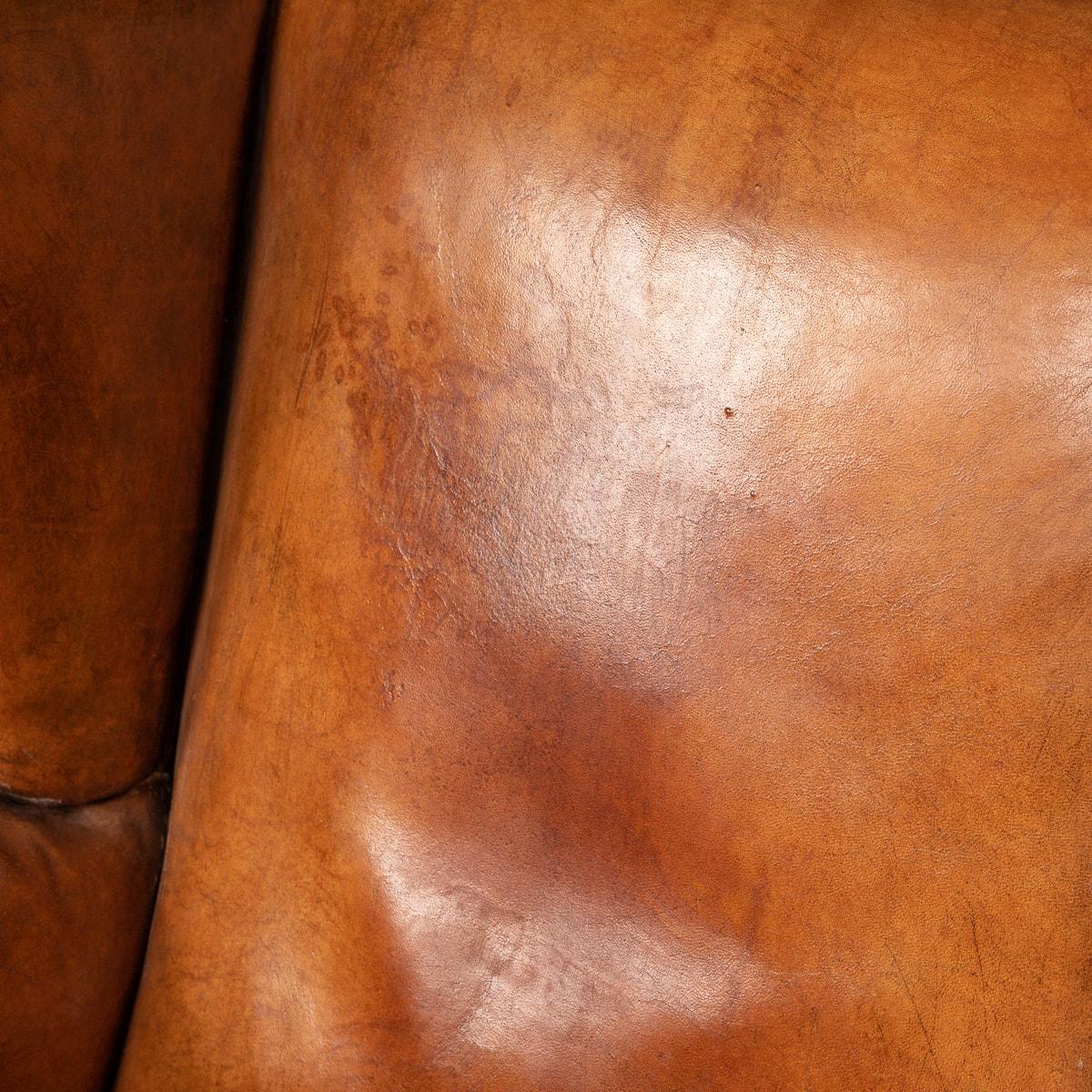 20th Century Pair of Dutch Sheepskin Leather Wingback Chairs 2