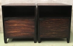 20th Century Pair of Ebonized Macassar Nightstands or Side Tables with One Door