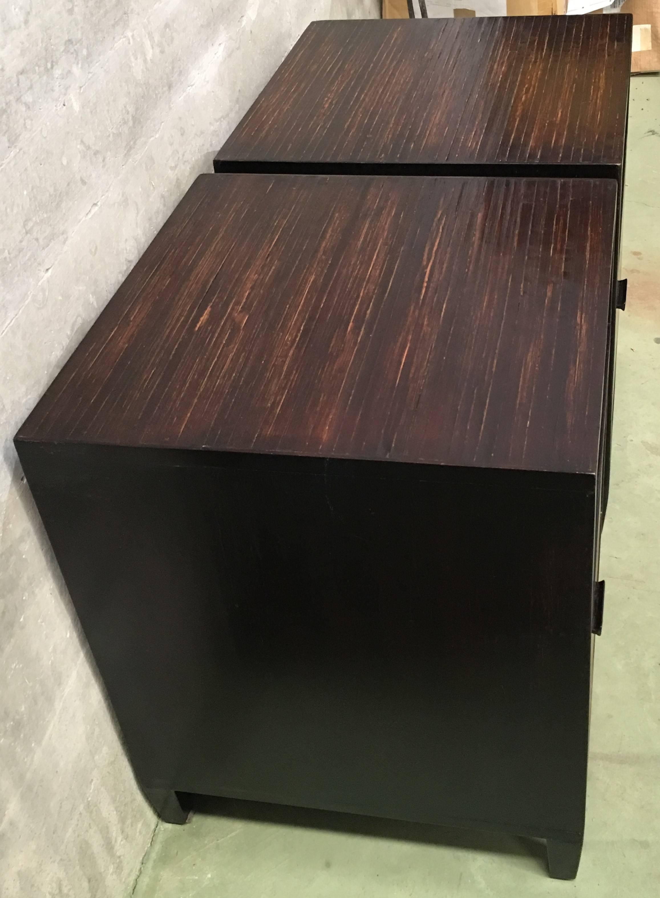 20th Century Pair of Ebonized Macassar Nightstands or Side Tables with One Door For Sale 2