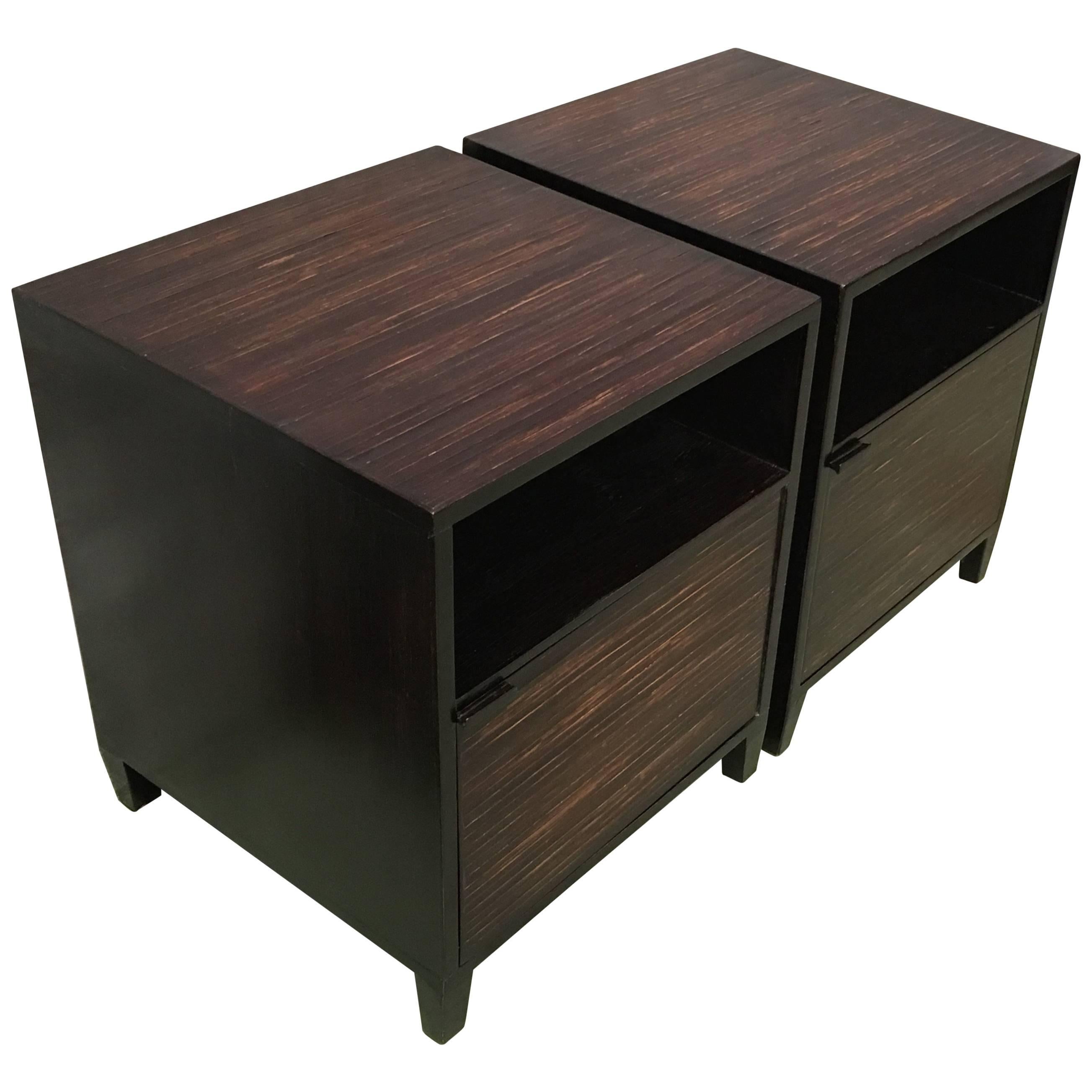 20th Century Pair of Ebonized Macassar Nightstands or Side Tables with One Door For Sale
