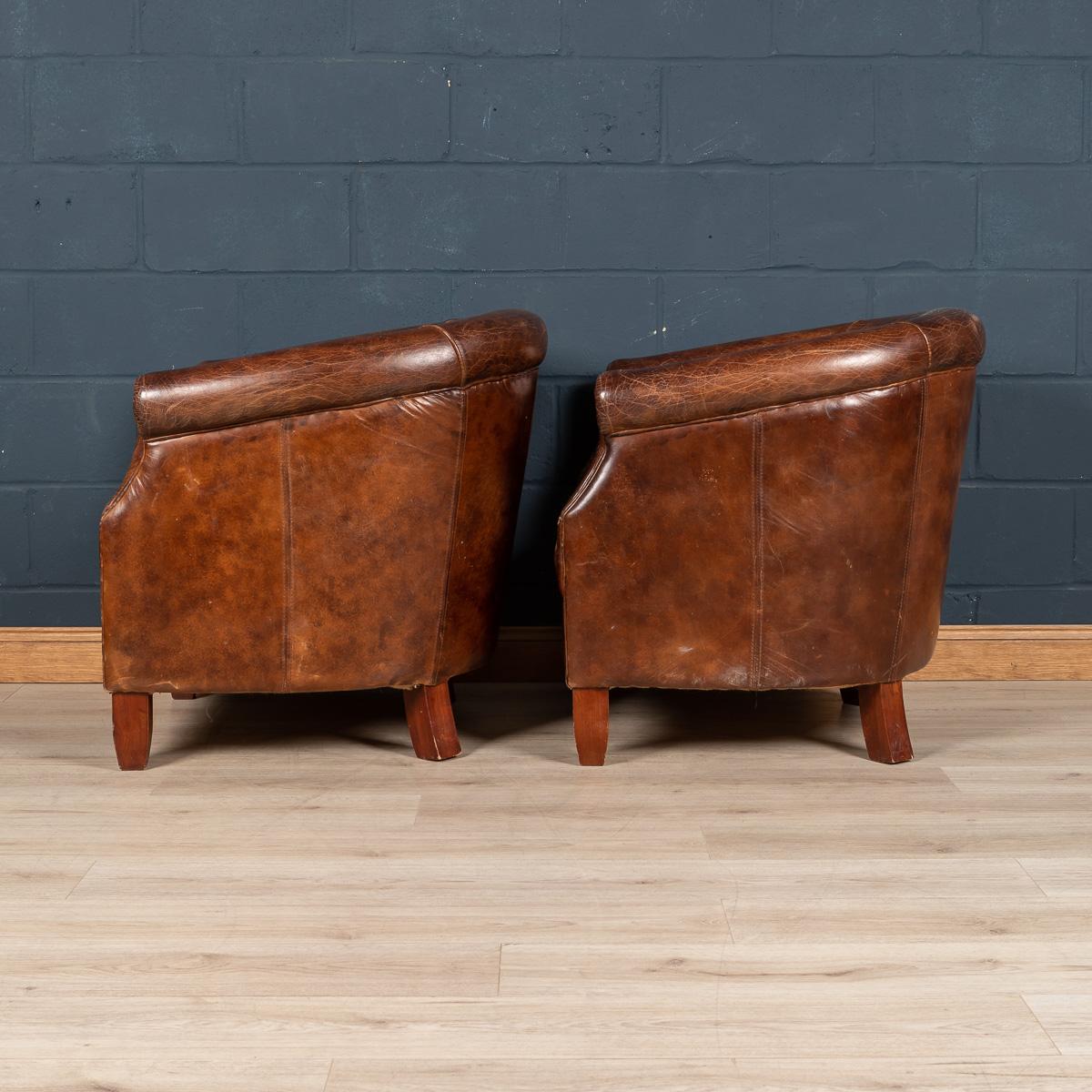 A good pair of leather tub chairs, probably English, late 20th century. Elegant leather upholstering with just the right amount of wear to give that vintage feel, a great look for any interior, both modern or traditional.

  

Condition:

In