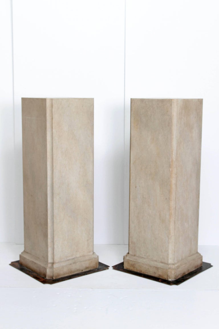 20th Century Pair of Faux Stone Pedestals at 1stDibs