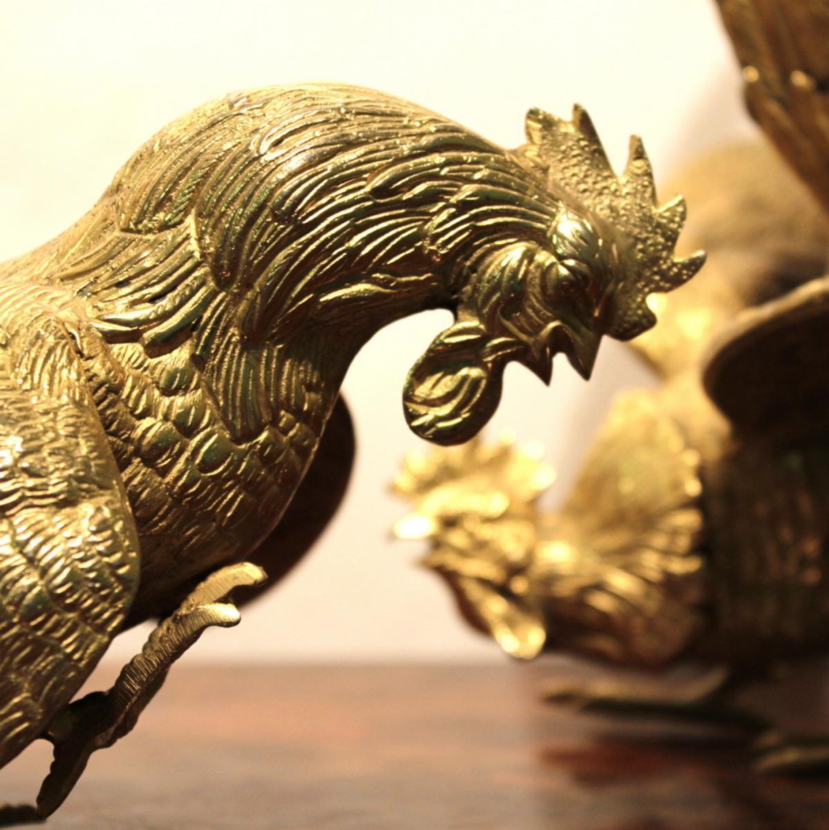 Pair of fighting cocks dating to half of the 19th century integrally gilt bronze finely chiseled.
Period: Early 20th century
Origin: France
In very good state of conservation.
Our team is at your disposal for more information, more photos on
