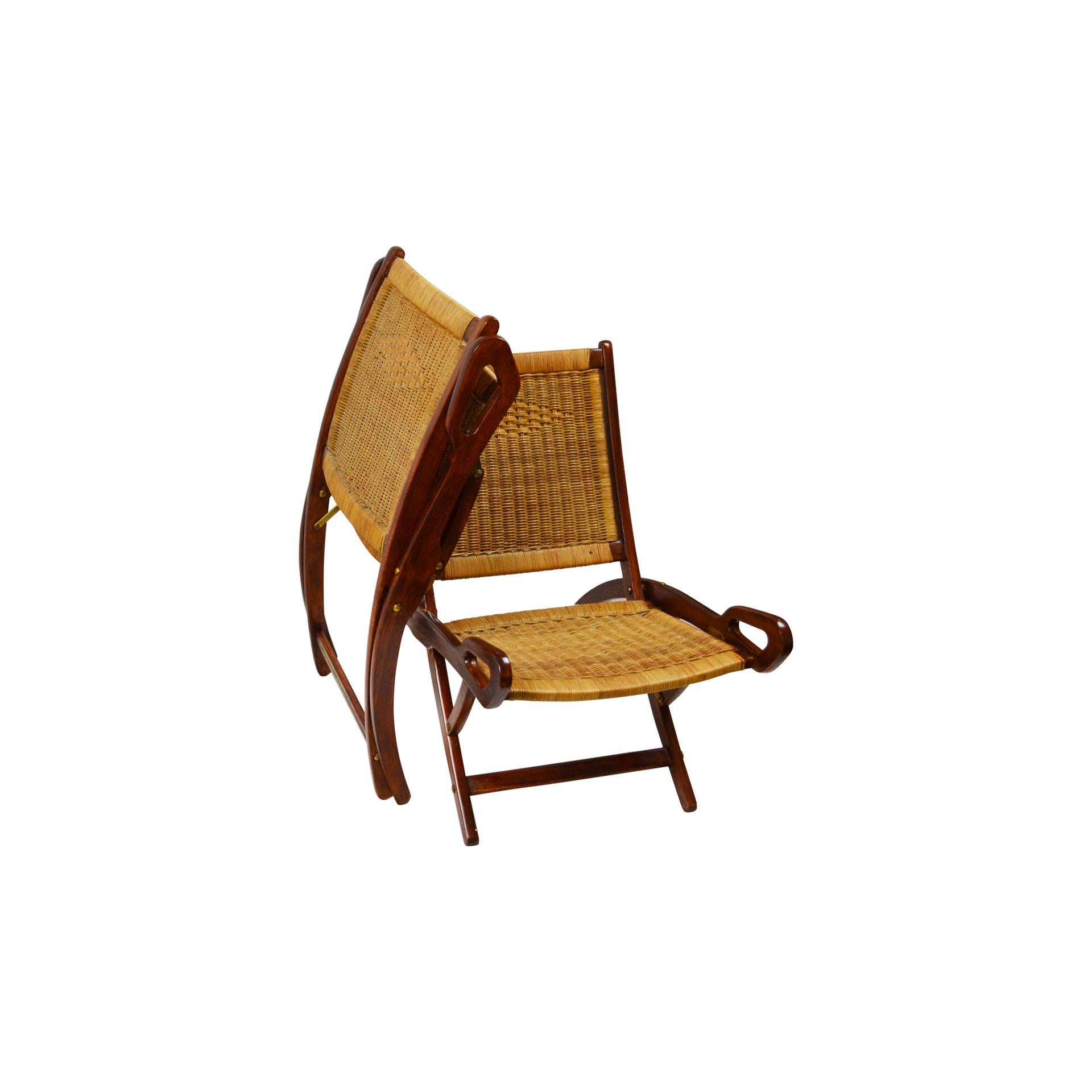 Italian 20th Century Pair of Folding Armchairs Model Ninfea by Gio Ponti Wood and Reed
