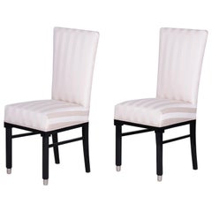 Antique 20th Century Pair of French Art Deco Chairs, Black Lacquer, New Upholstery 1920s