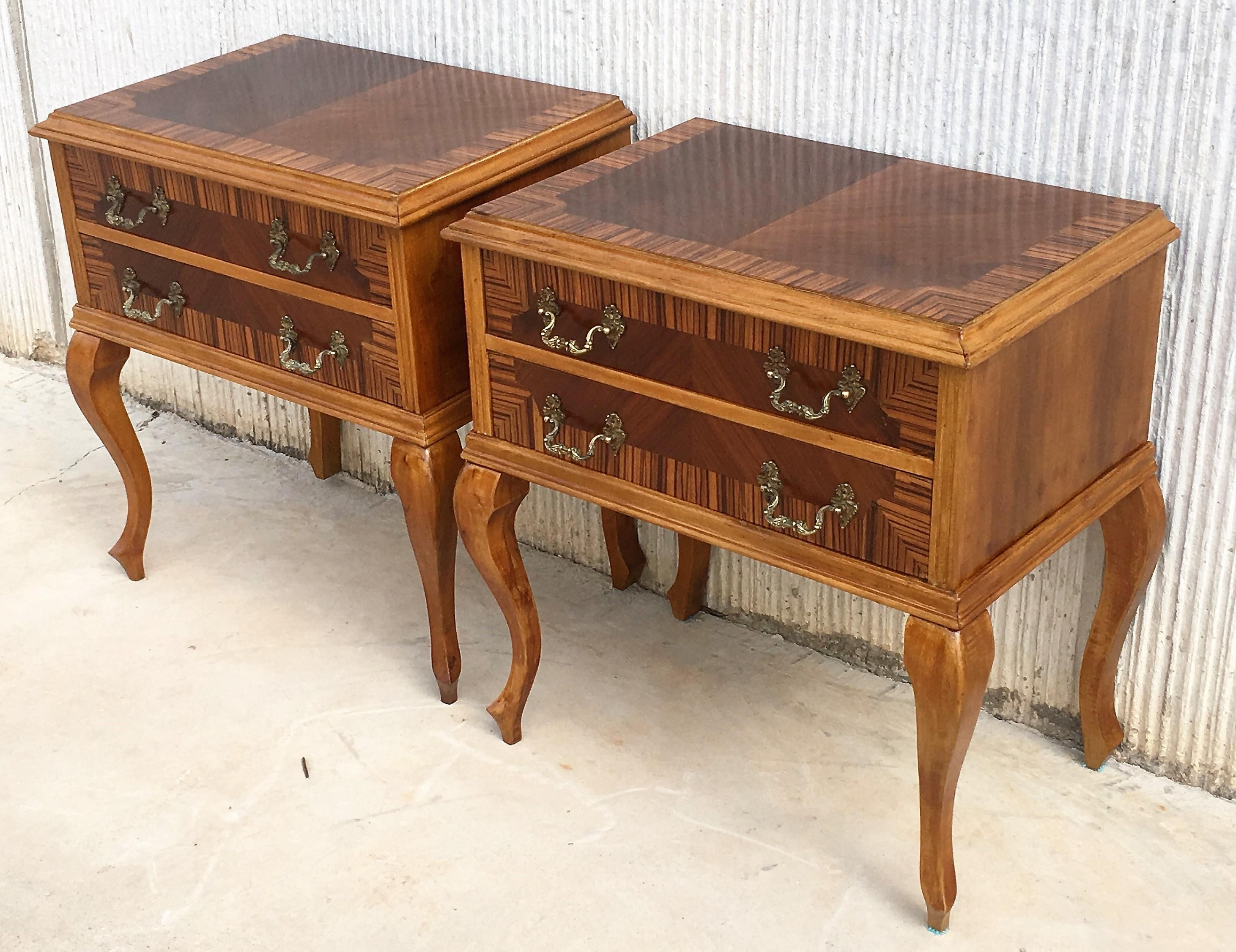 20th pair of French Art Noveau nighstands with two drawers.
 