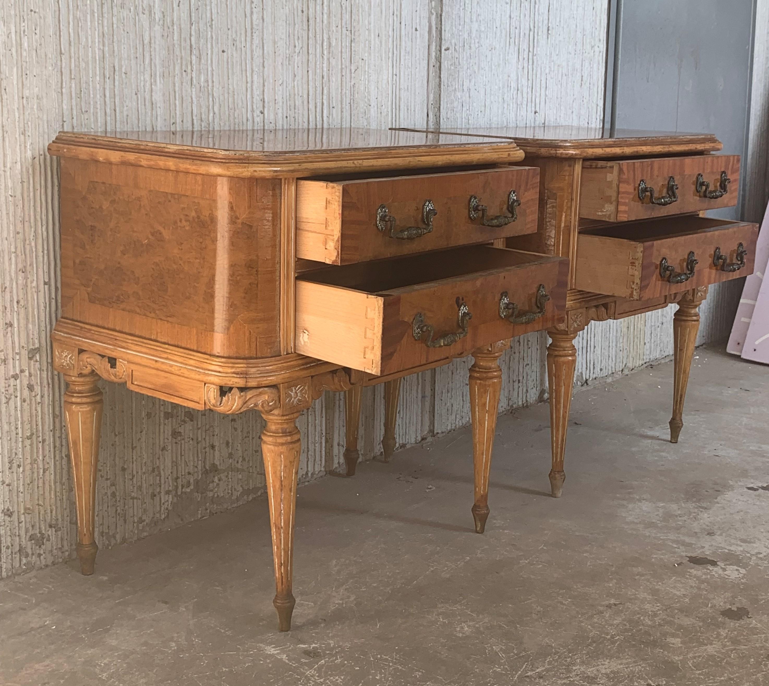 Art Nouveau 20th Century Pair of French Art Noveau Nighstands with Two Drawers