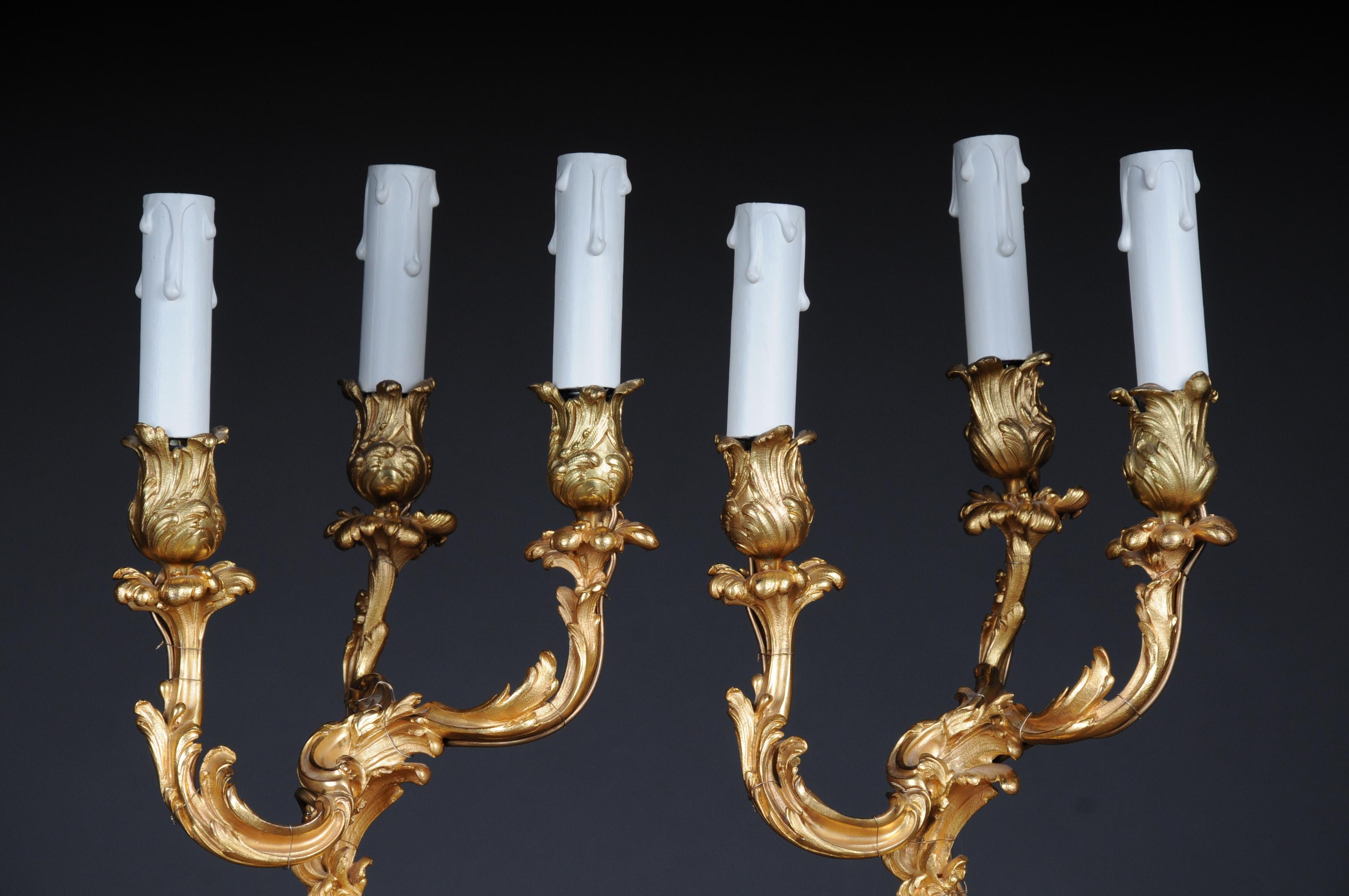 20th Century Pair of French Candle Lamps Bronze, Electrified.  In Good Condition In Berlin, DE