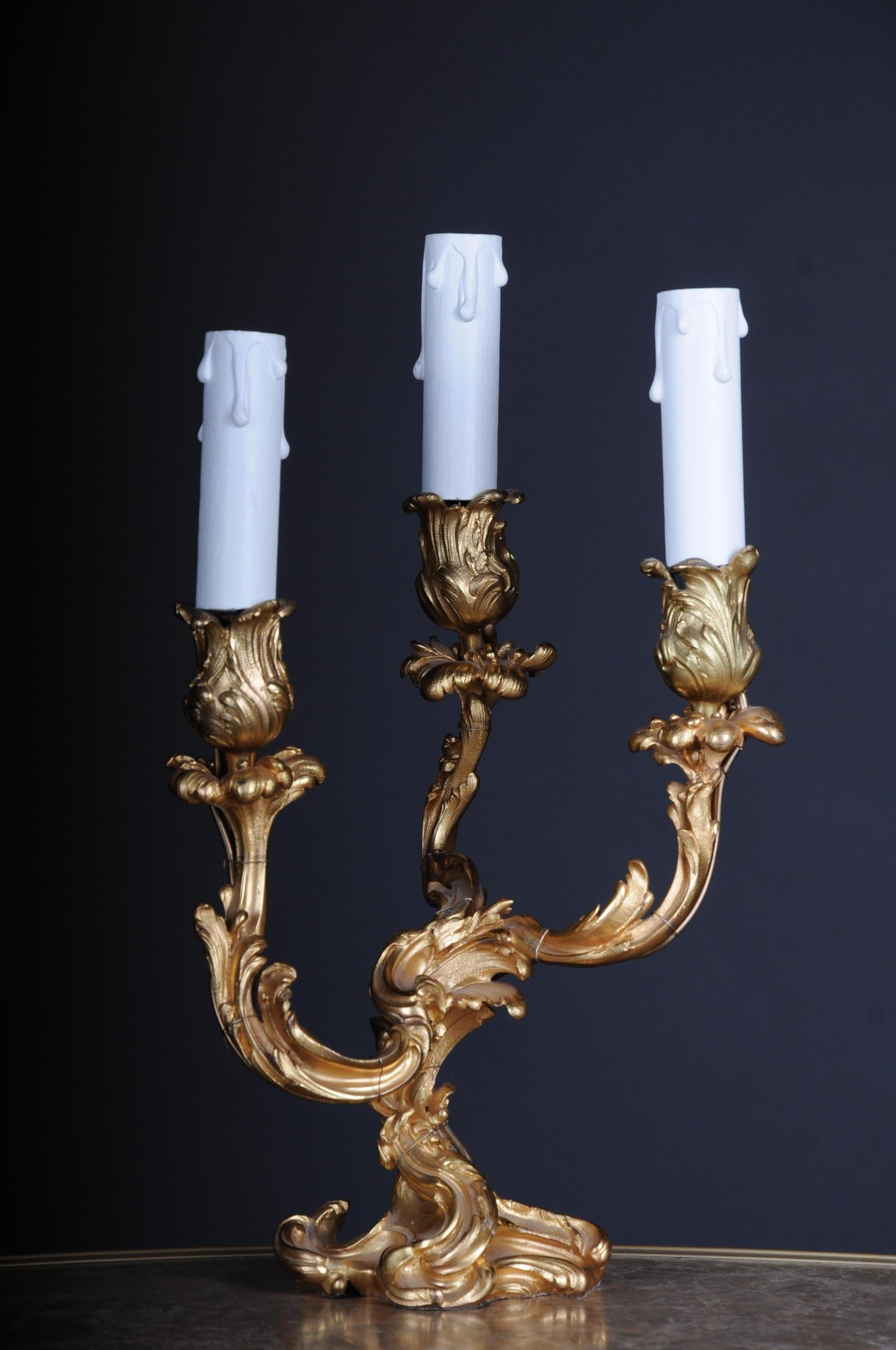 Brass 20th Century Pair of French Candle Lamps Bronze, Electrified. 