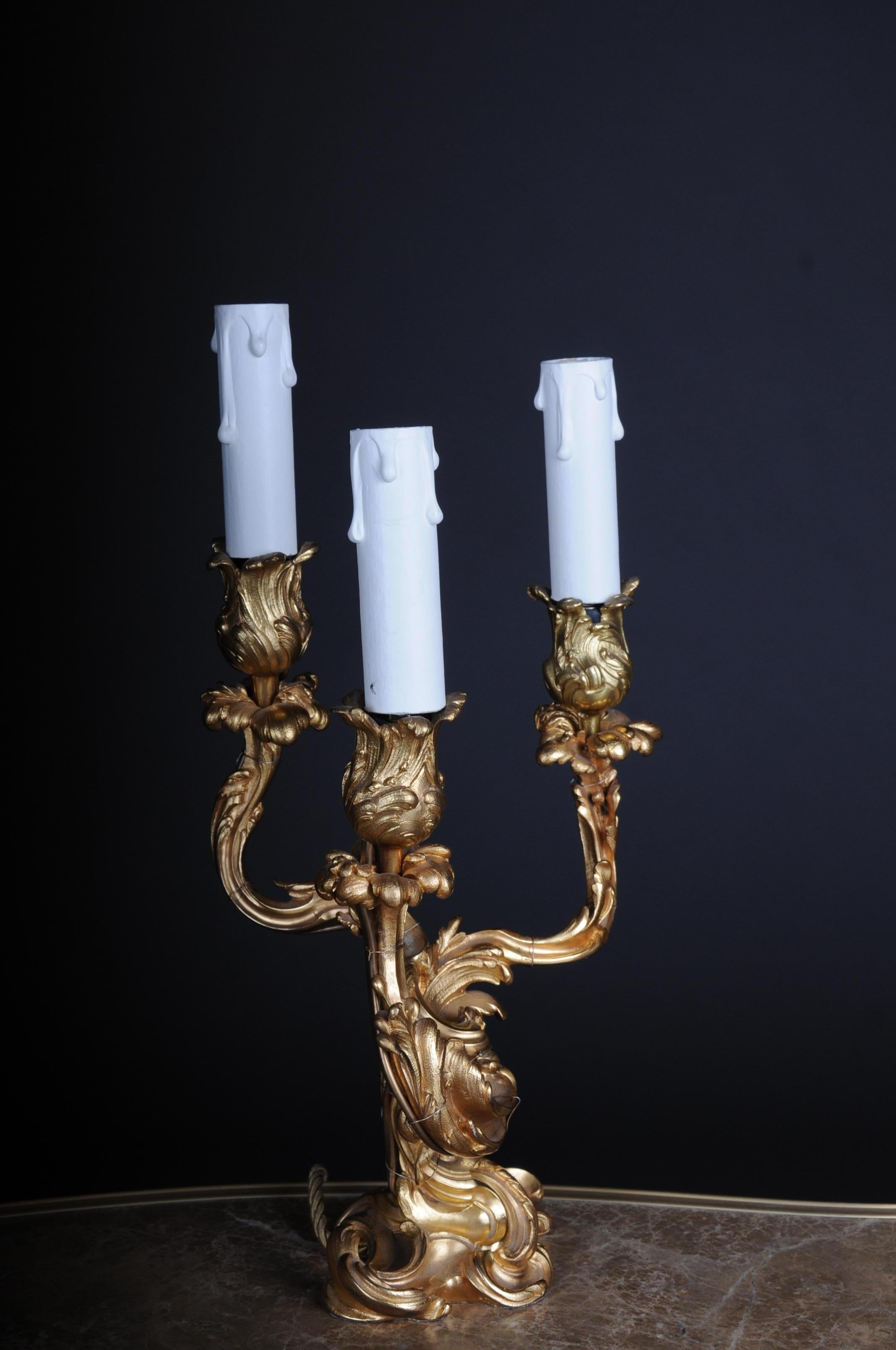 20th Century Pair of French Candle Lamps Bronze, Electrified.  3