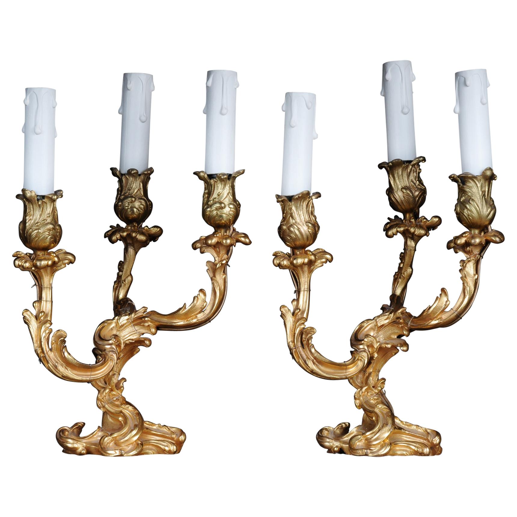 20th Century Pair of French Candle Lamps Bronze, Electrified. 