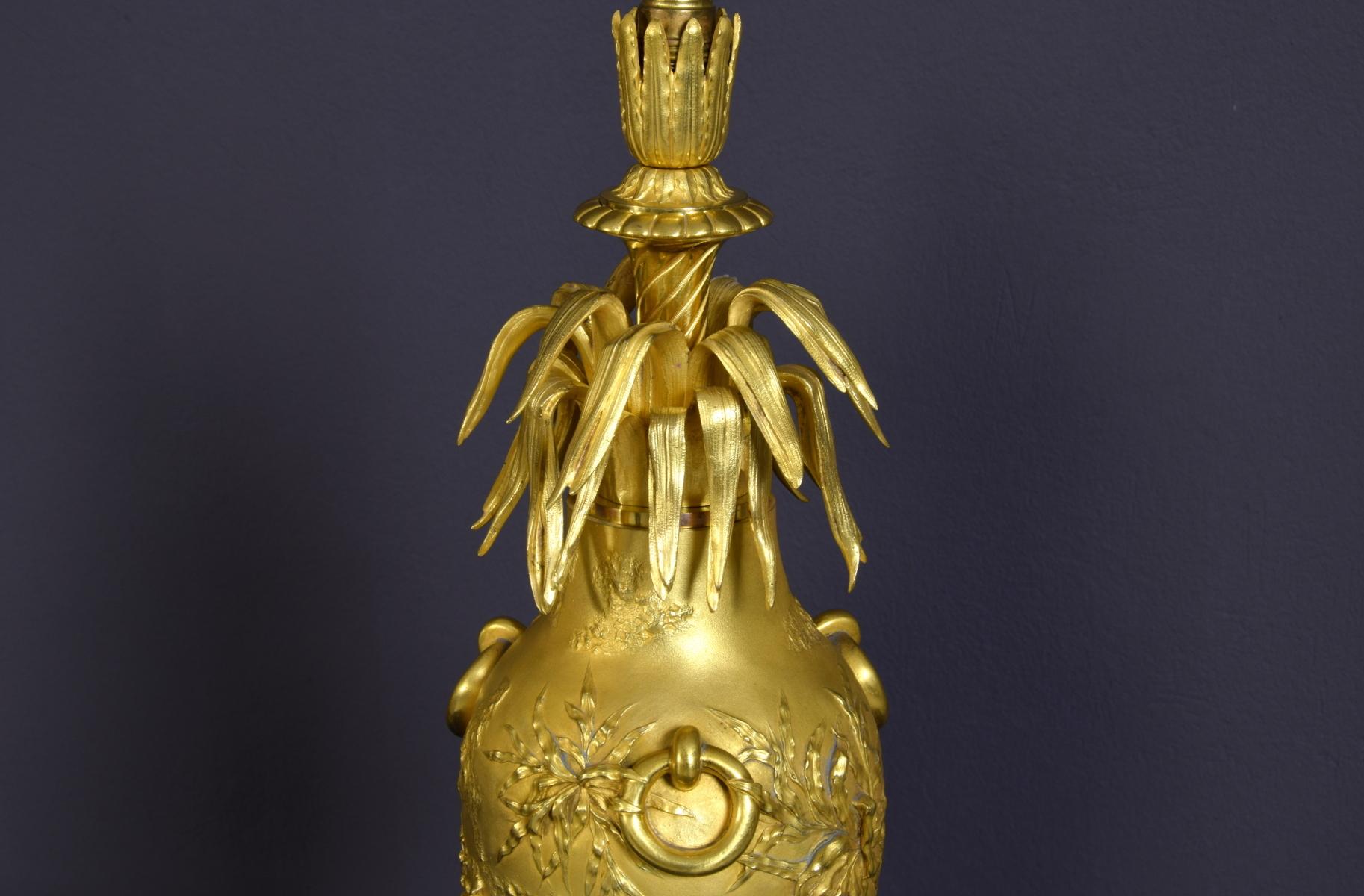 20th Century Pair of French Chiselled and Gilt Bronze Lamps 10