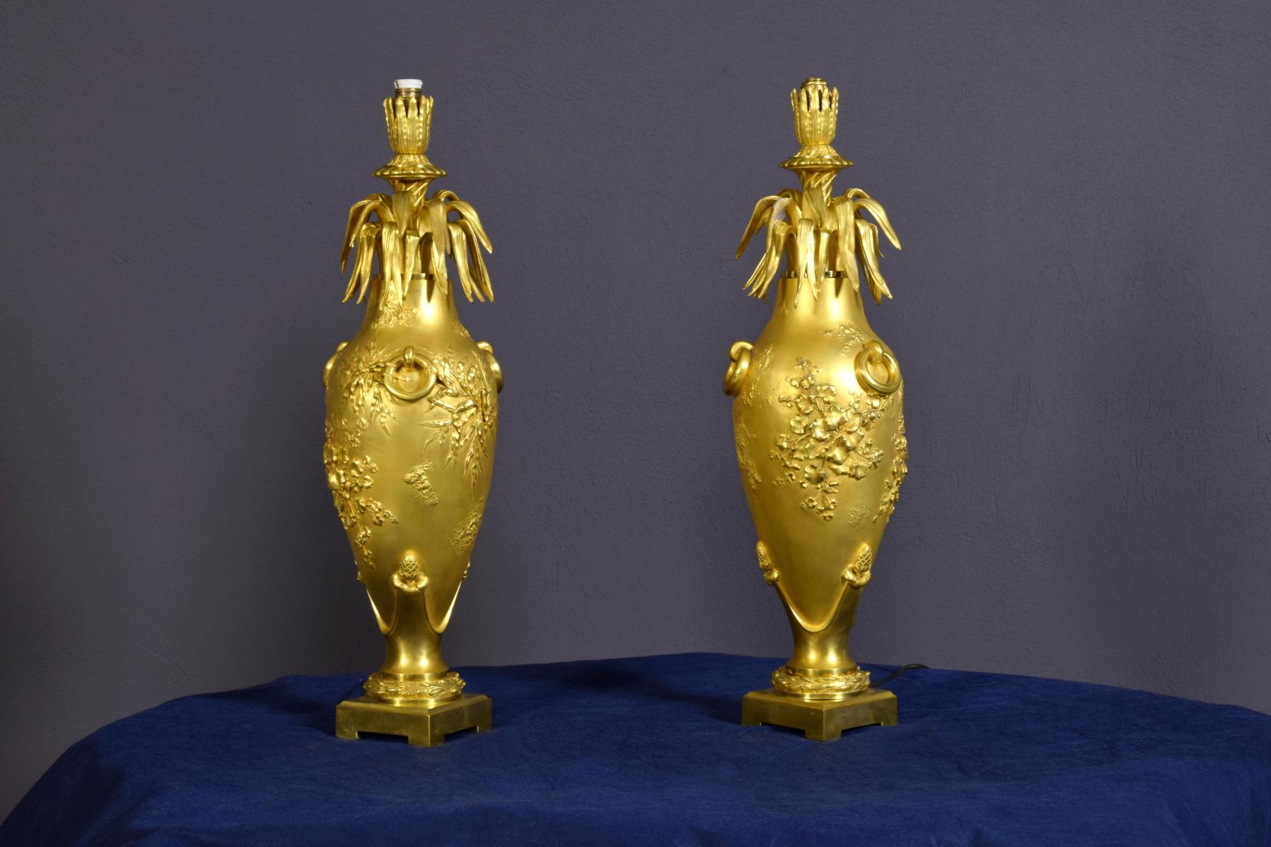 20th Century Pair of French Chiselled and Gilt Bronze Lamps 12
