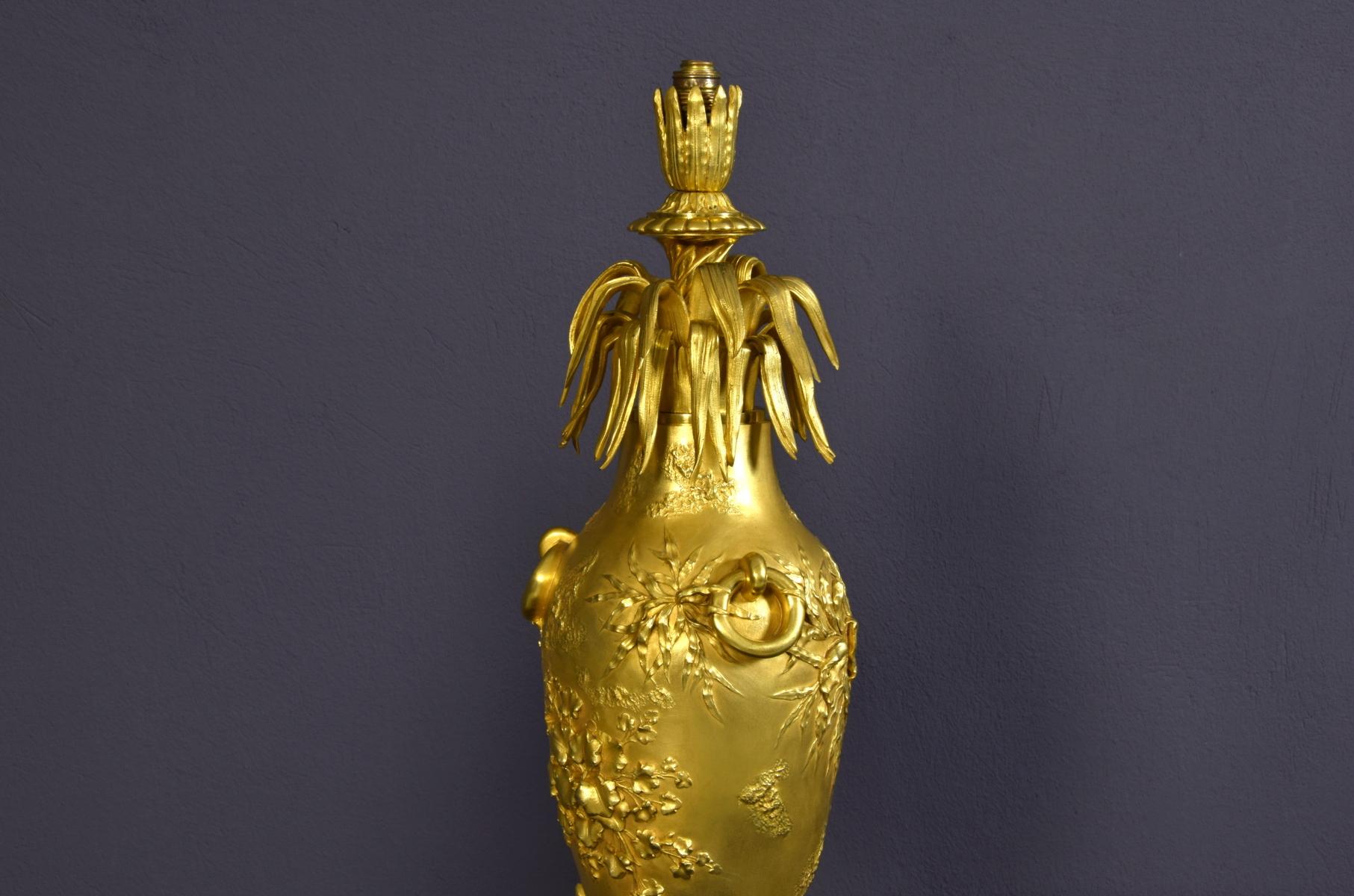 20th Century Pair of French Chiselled and Gilt Bronze Lamps 13