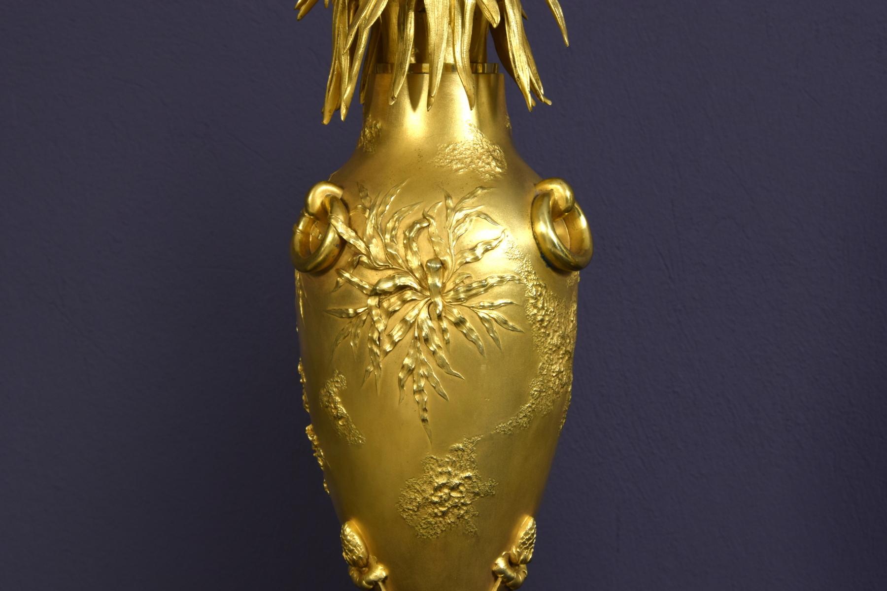 20th Century Pair of French Chiselled and Gilt Bronze Lamps 5