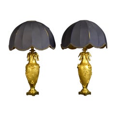 20th Century Pair of French Chiselled and Gilt Bronze Lamps