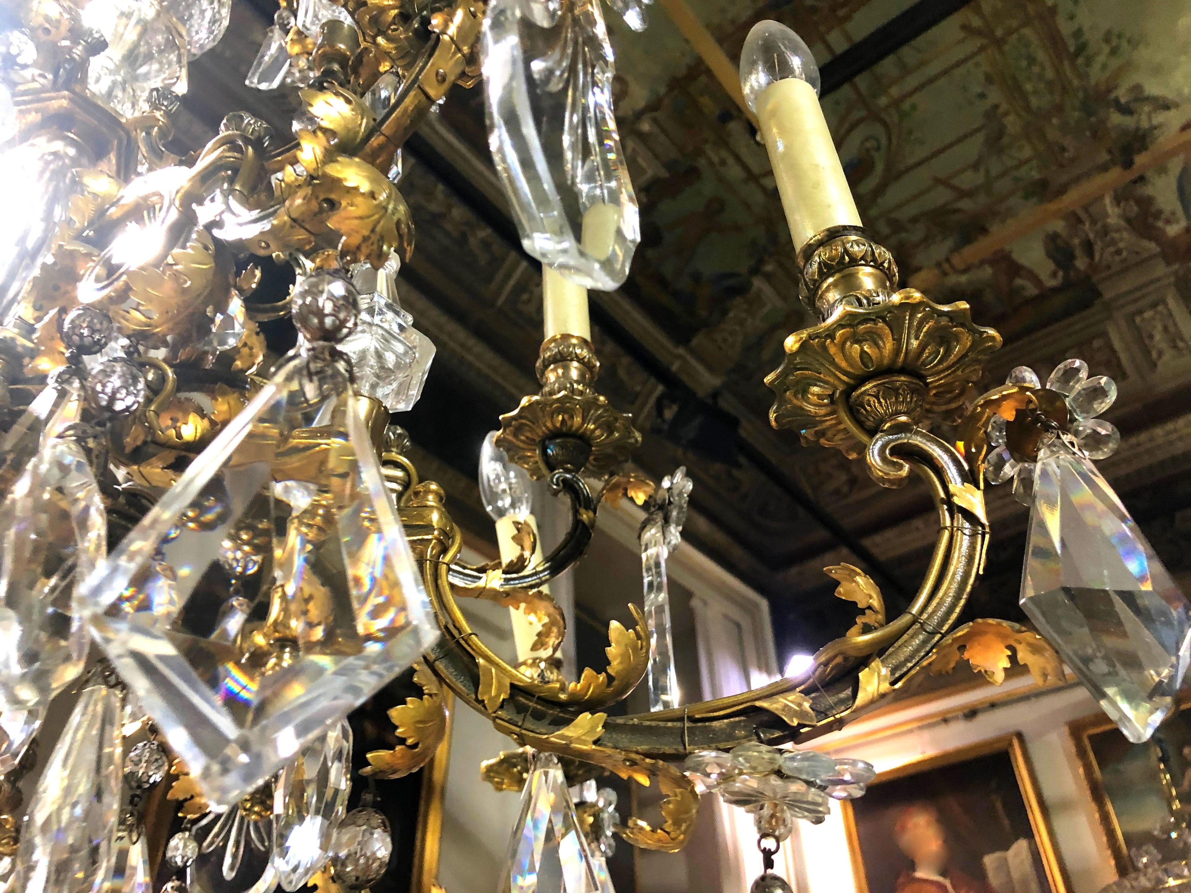 20th Century, Pair of French Crystal Gilt Bronze Chandeliers by Maison Baguès 2