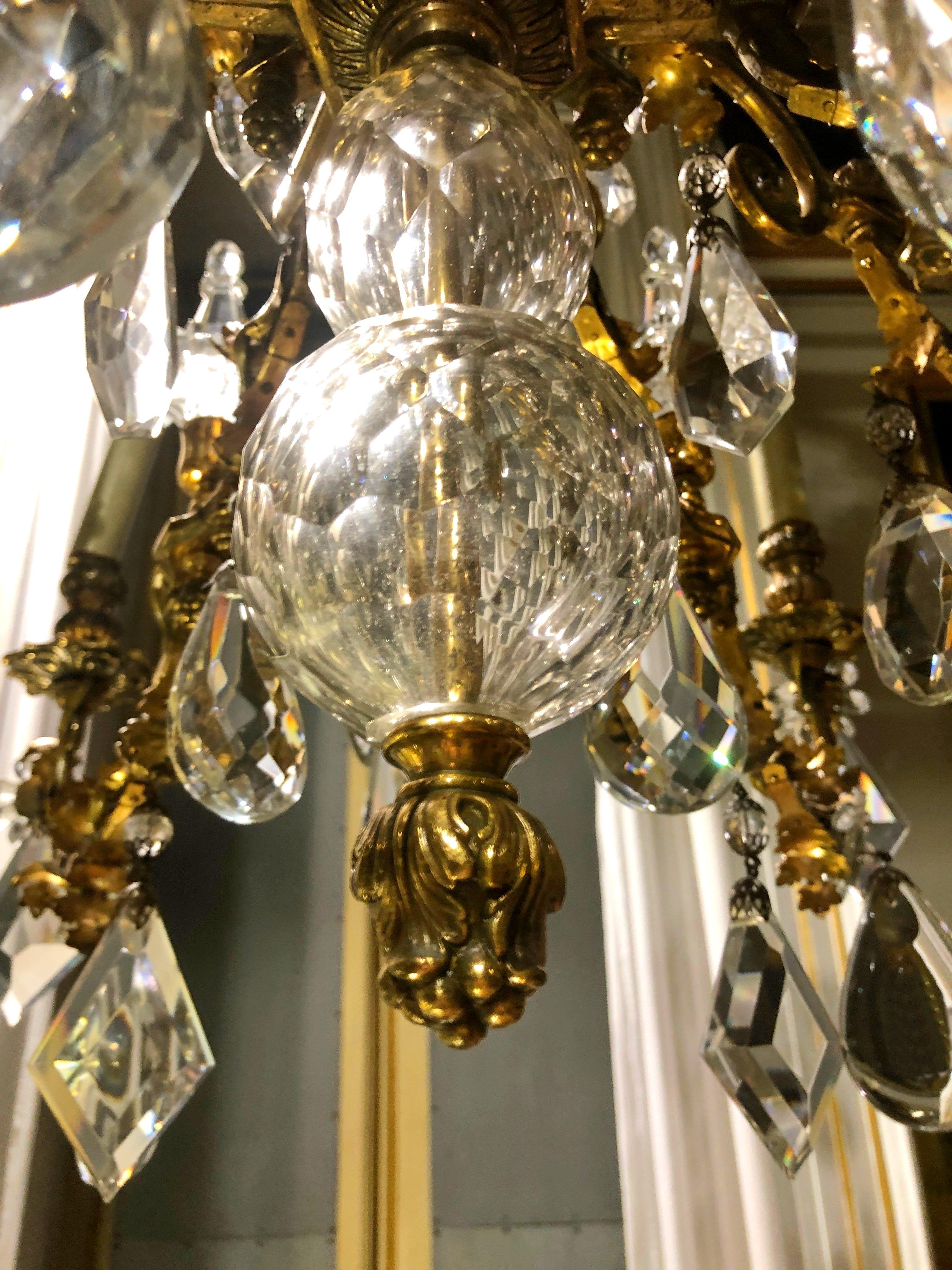 20th Century, Pair of French Crystal Gilt Bronze Chandeliers by Maison Baguès 3