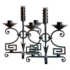 20th Century Pair of French Neoclassical Style Wrought Iron Candlesticks