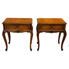 20th Century Pair of French Nightstands with One-Drawer and Cabriole Legs