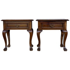 Antique 20th Century Pair of French Nightstands with One Drawer and Claw Feet