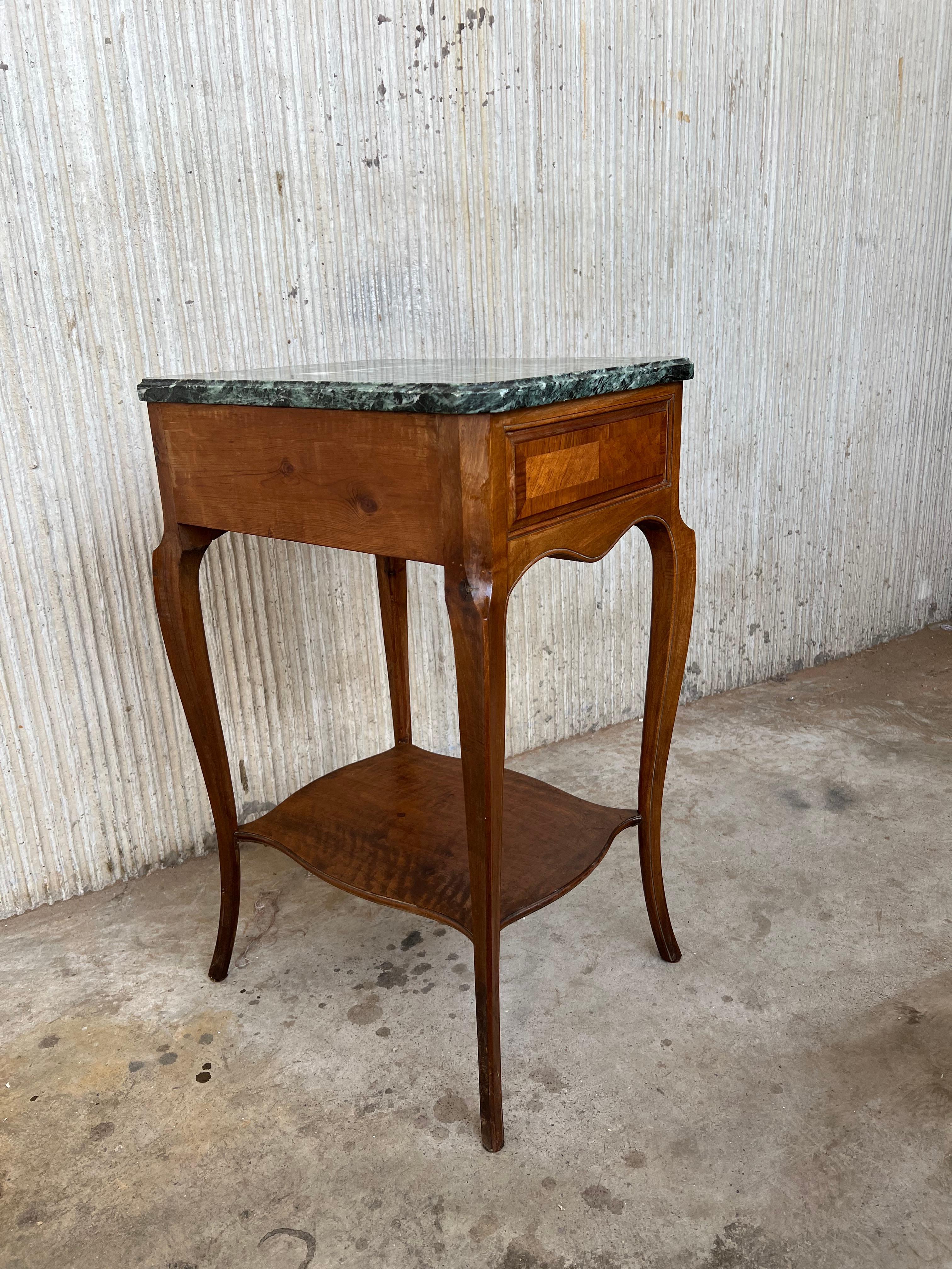 20th Century Pair of French Nightstands with One-Drawer and Green Top Marble 7