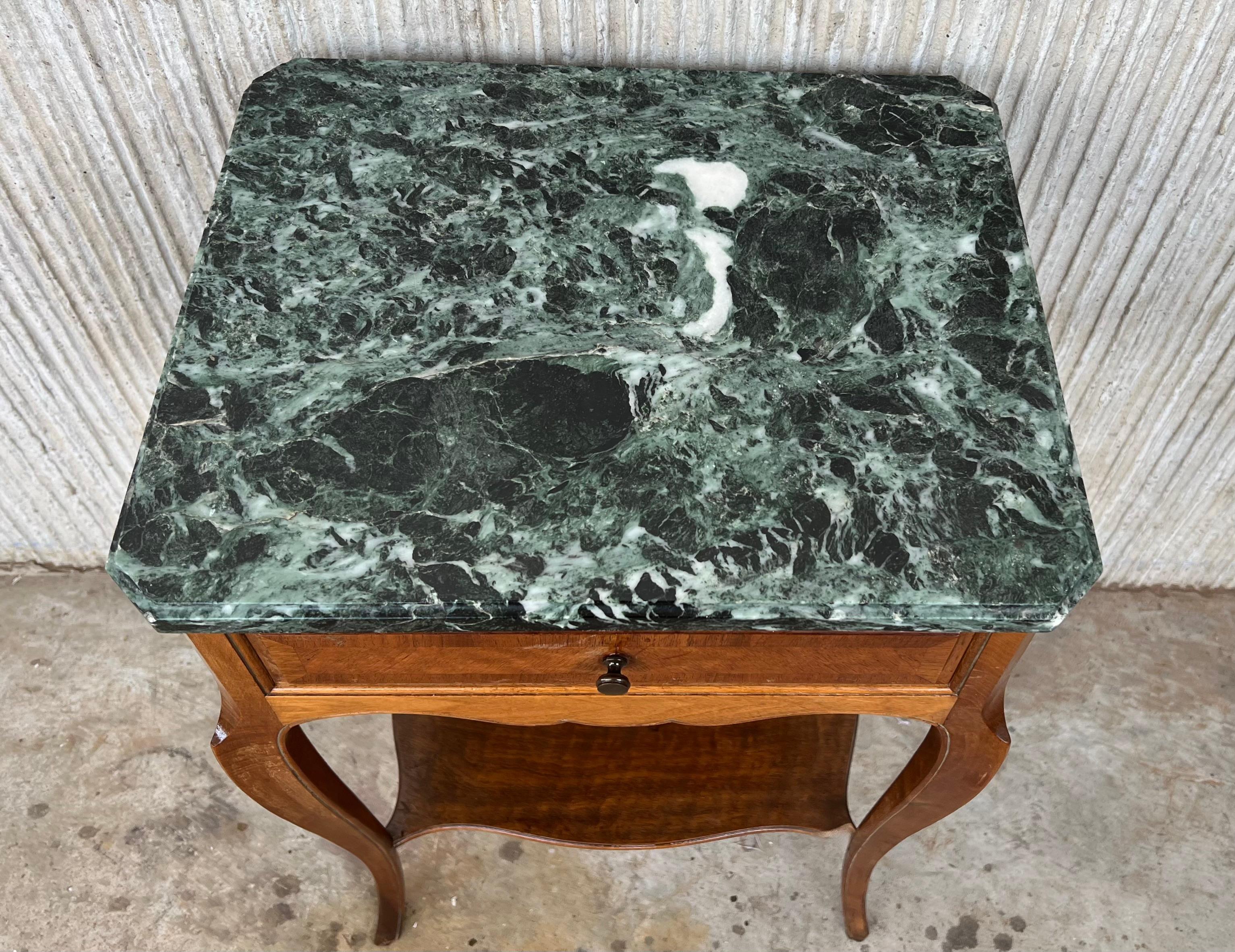 20th Century Pair of French Nightstands with One-Drawer and Green Top Marble In Good Condition In Miami, FL
