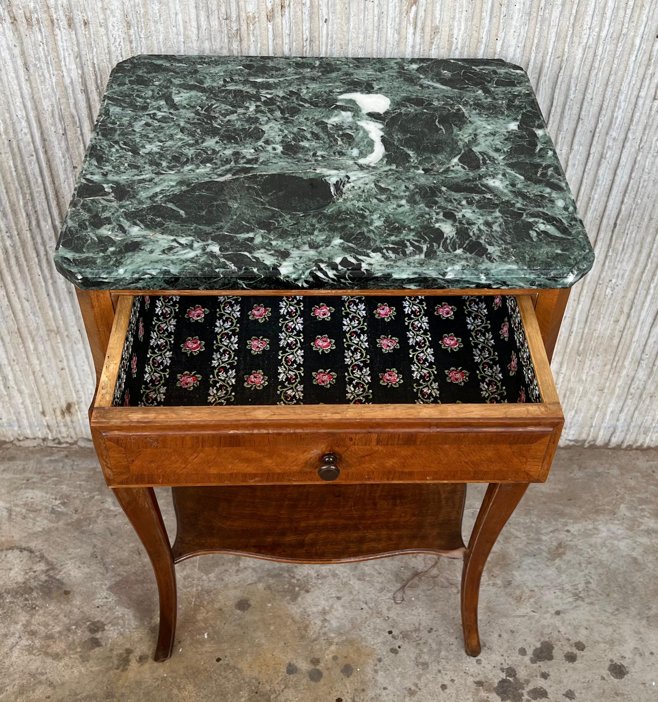 20th Century Pair of French Nightstands with One-Drawer and Green Top Marble 4