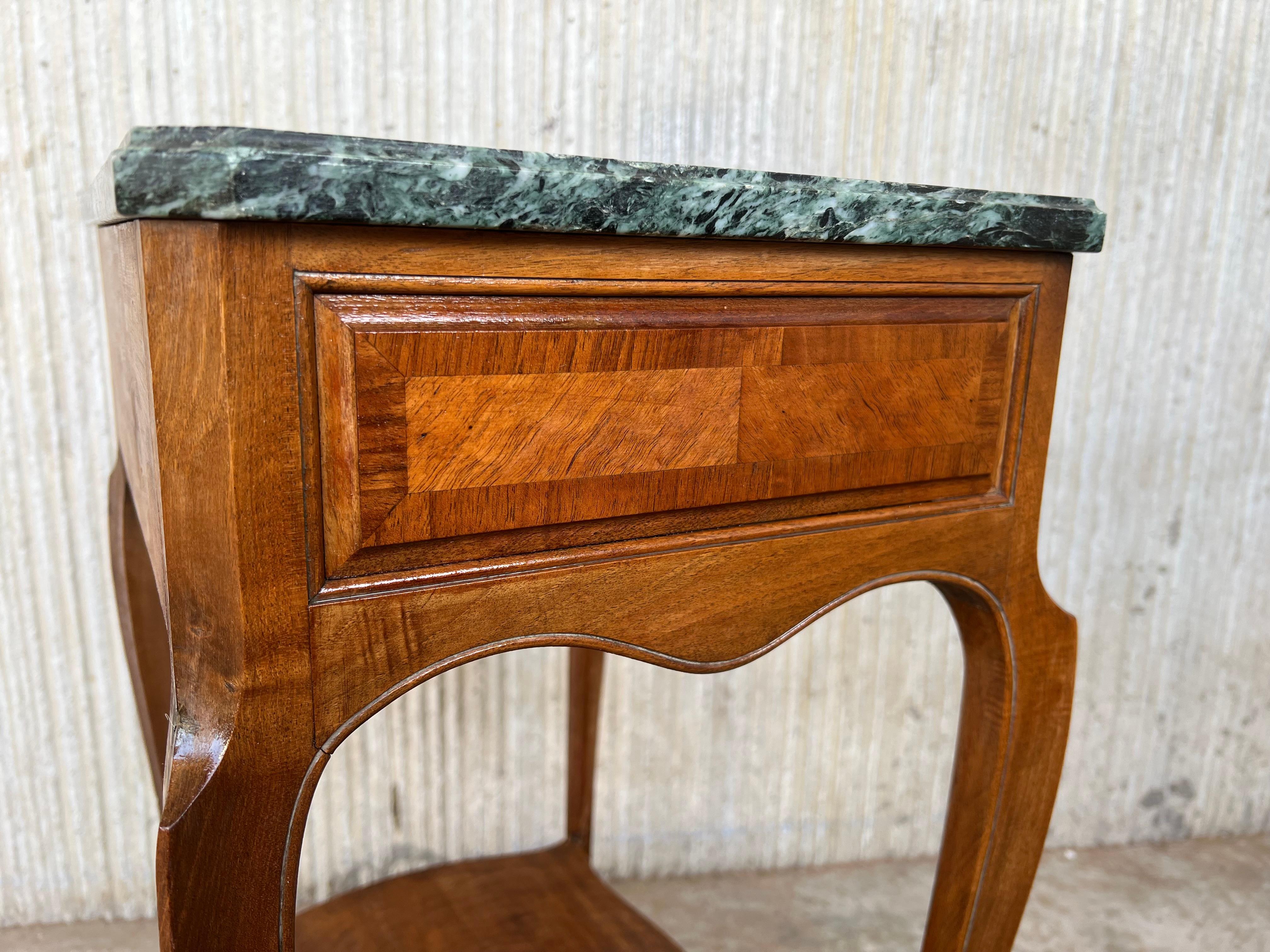 20th Century Pair of French Nightstands with One-Drawer and Green Top Marble 5