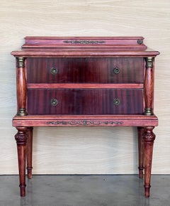 20th Century Pair of French Raspberry Red  Wooden Two drawers Nightstands