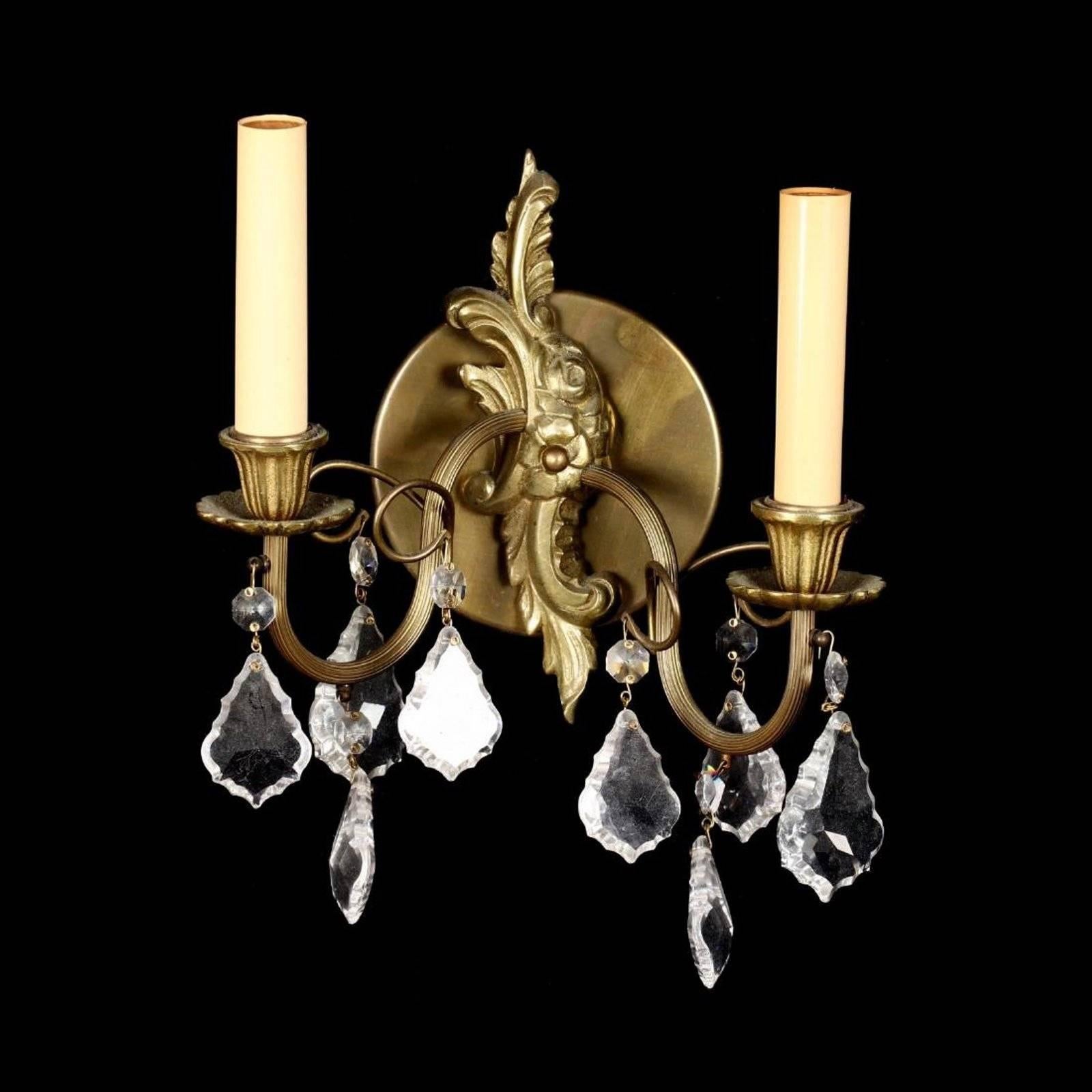 20th Century Pair of French Rococo Style Drop Prism Wall Sconces 3