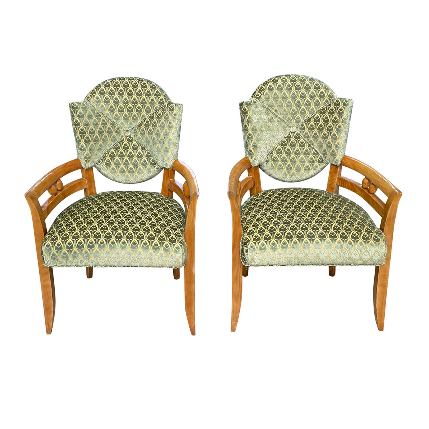 Hand-Carved 20th Century Pair of French Vintage Art Deco Oakwood Armchairs by André Arbus For Sale