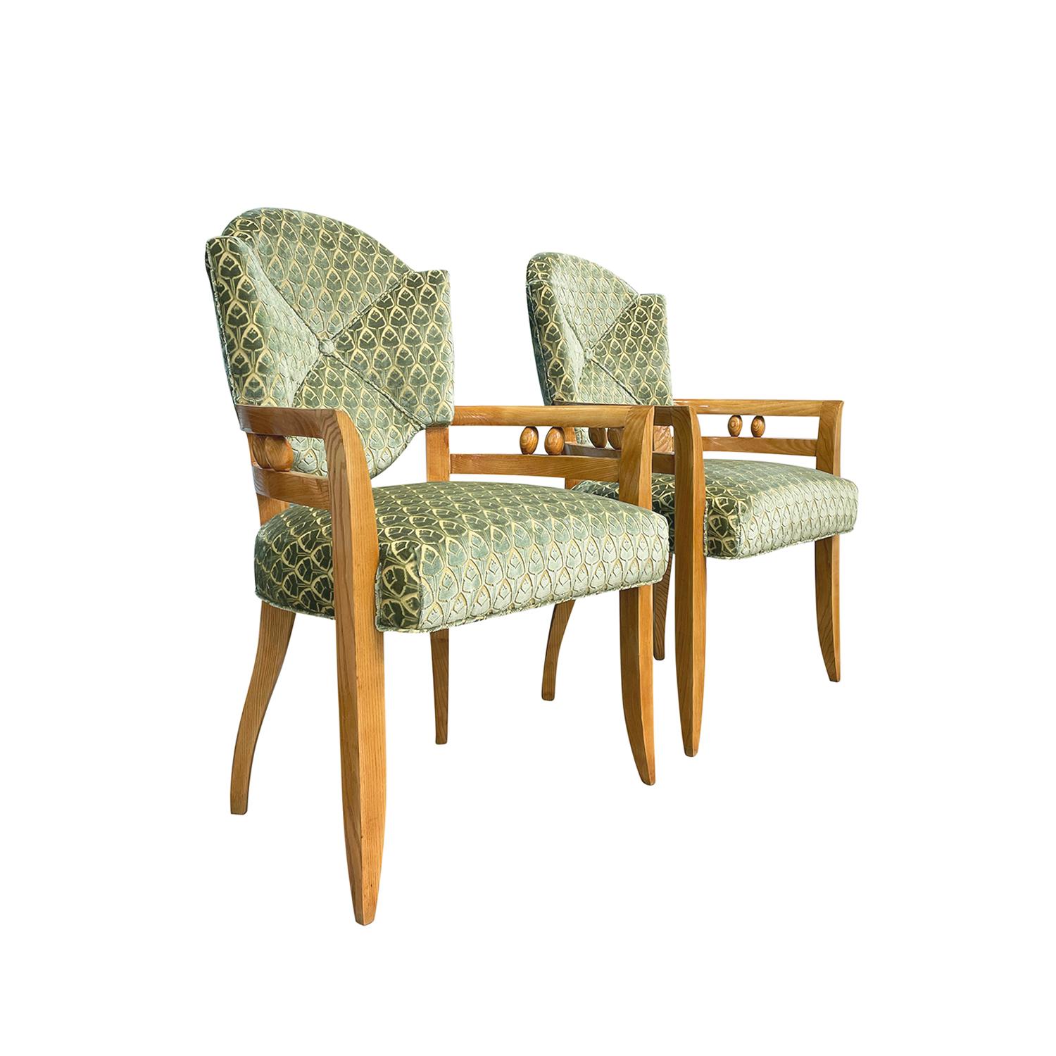 Fabric 20th Century Pair of French Vintage Art Deco Oakwood Armchairs by André Arbus For Sale