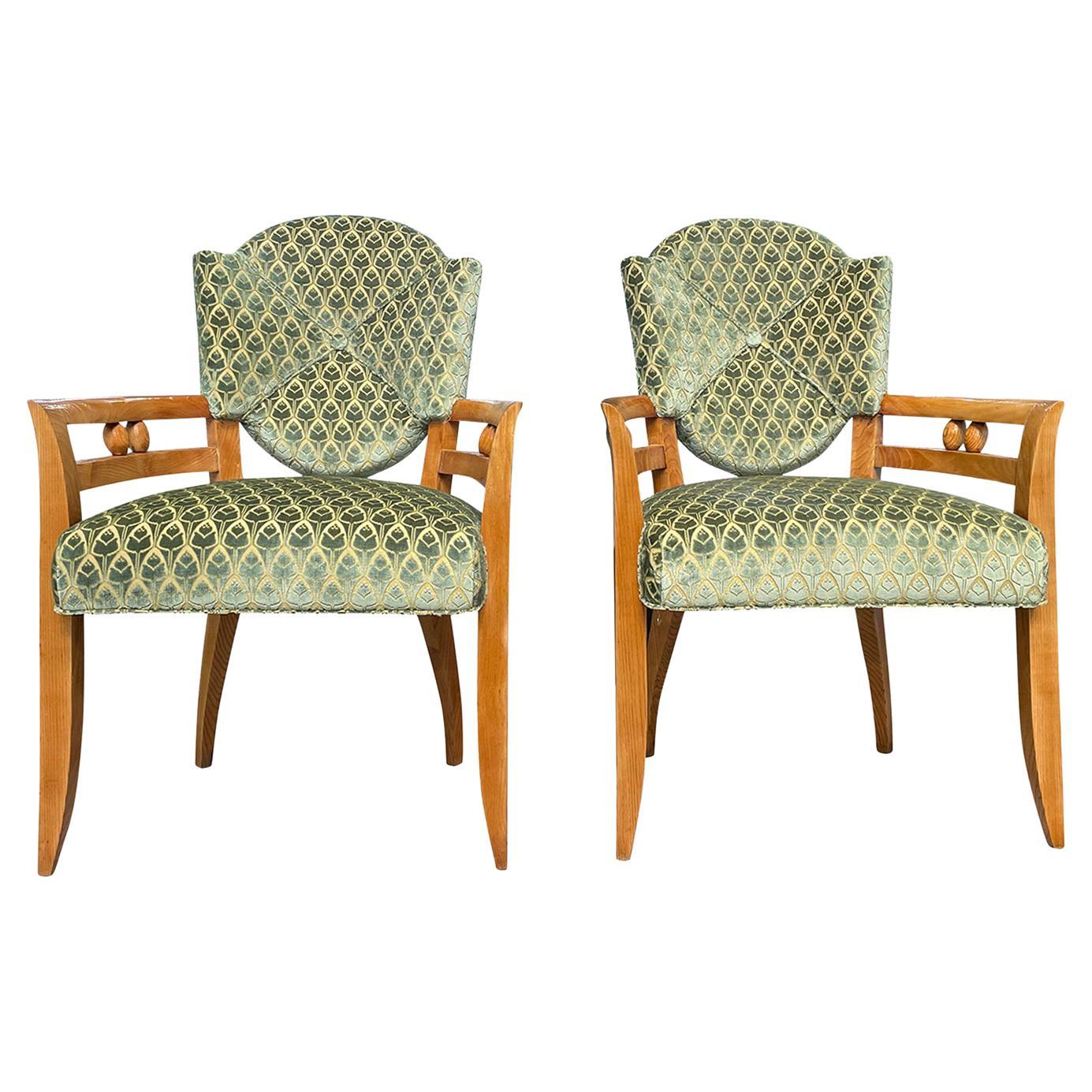 20th Century Pair of French Vintage Art Deco Oakwood Armchairs by André Arbus For Sale