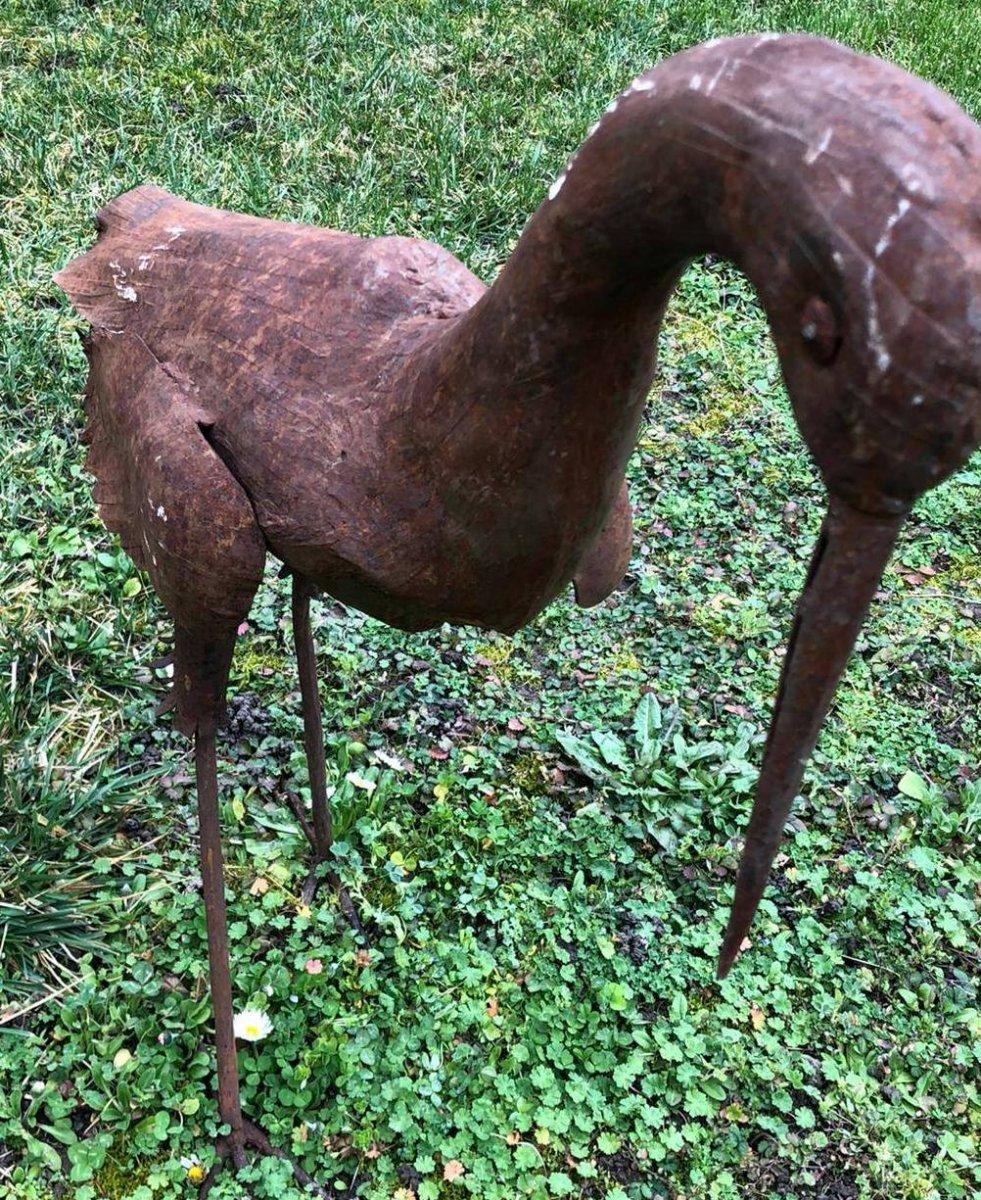 Art Deco 20th Century Pair of Garden Sculpture Birds in Wrought Iron, 1950s For Sale