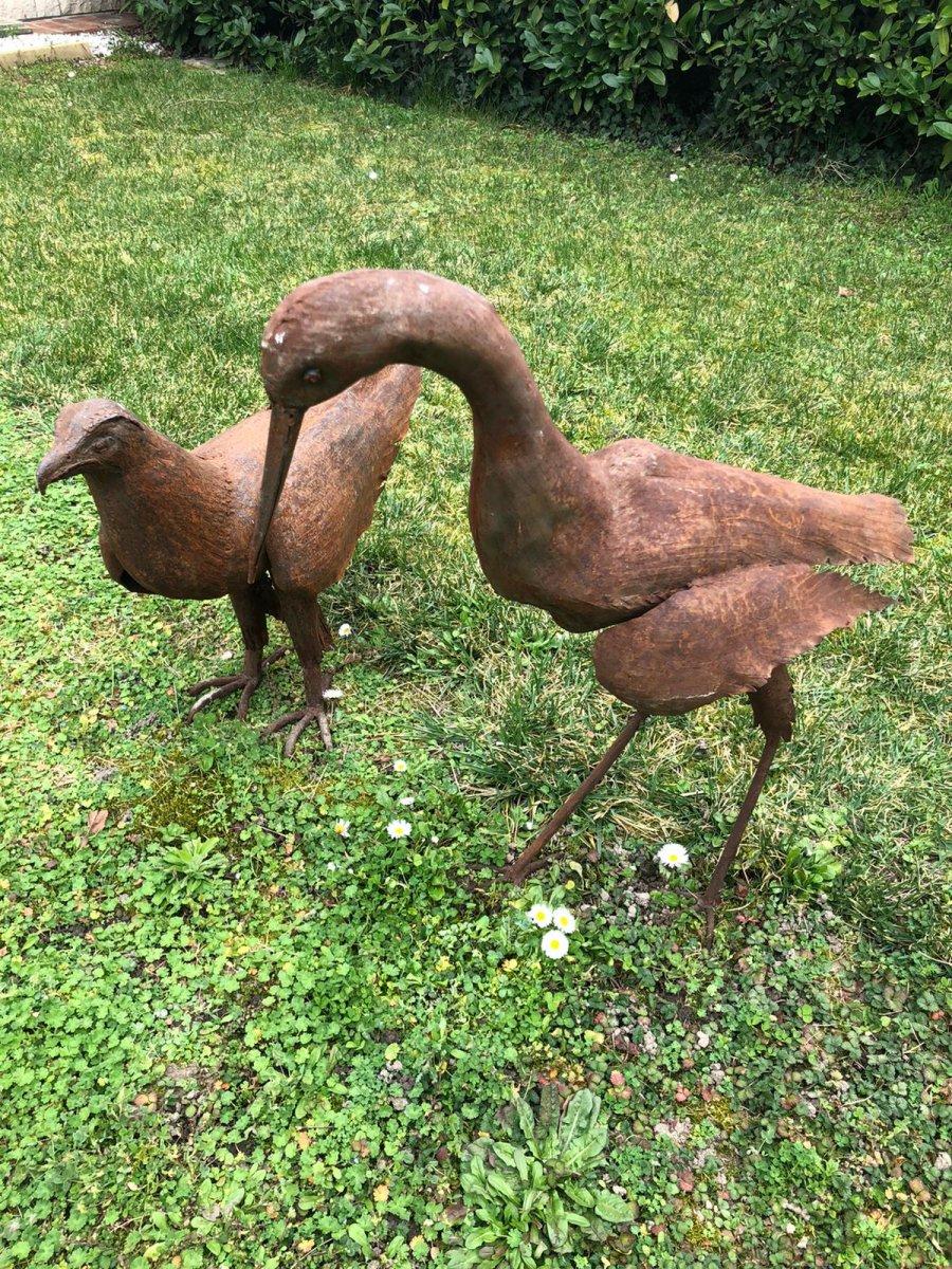 Mid-20th Century 20th Century Pair of Garden Sculpture Birds in Wrought Iron, 1950s For Sale