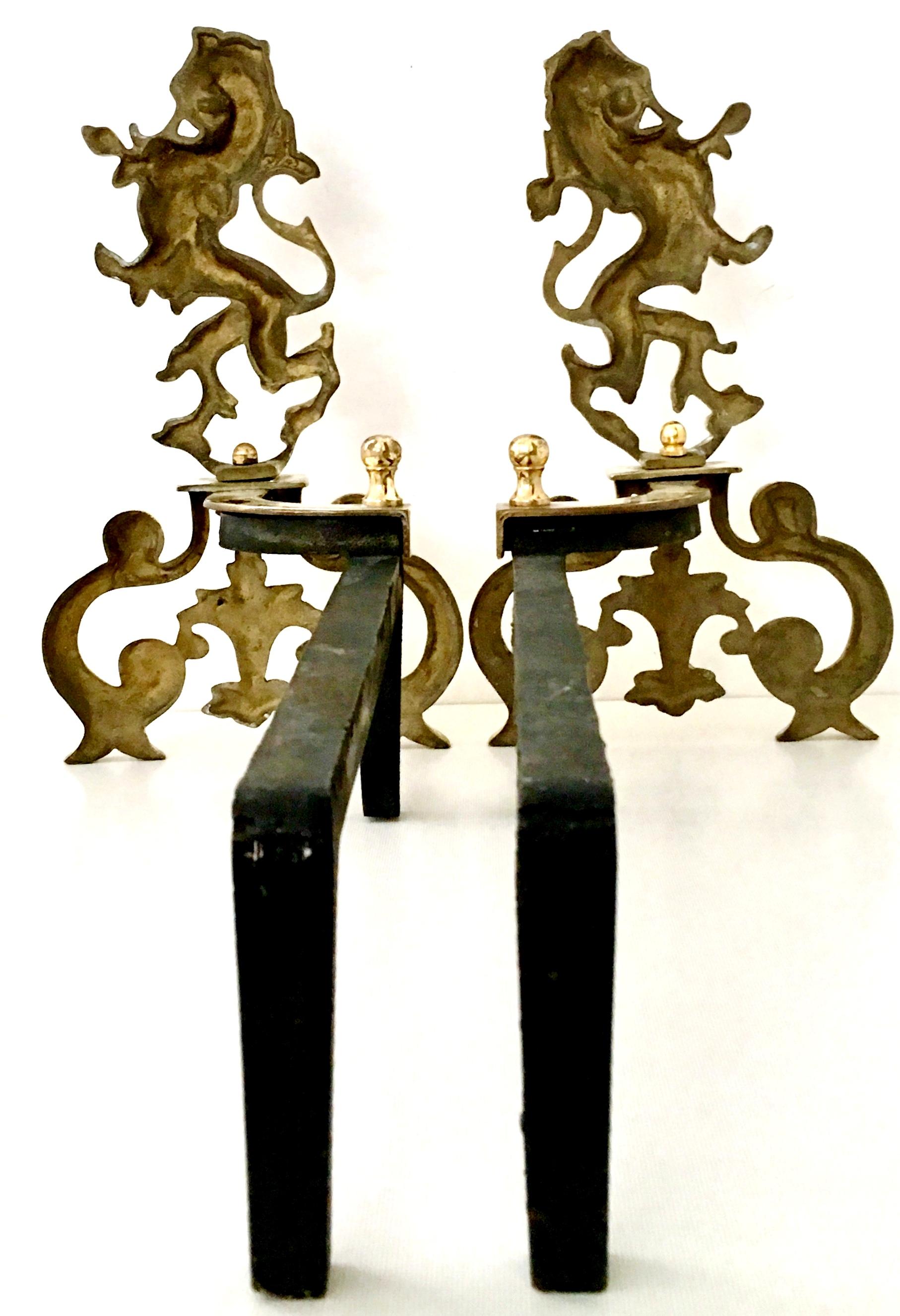20th Century Pair of Georgian Solid Brass and Iron 
