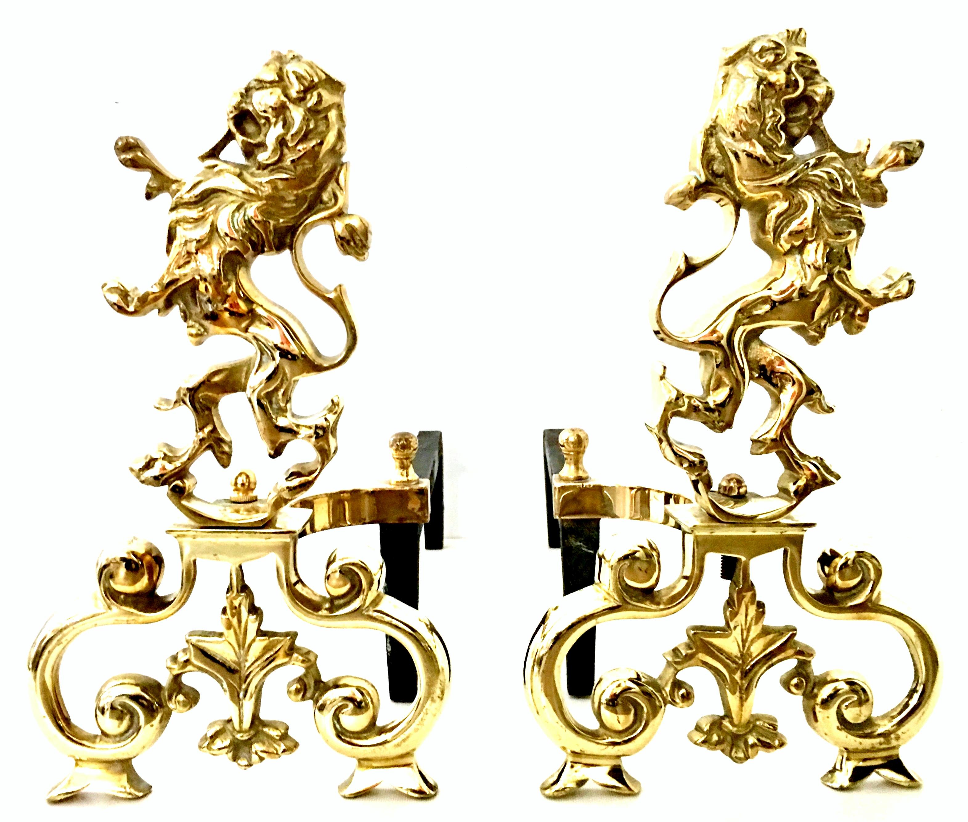 European 20th Century Pair of Georgian Solid Brass and Iron 
