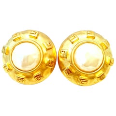 20th Century Pair Of Givenchy "G" Logo Gold Plate & Faux Pearl Earrings