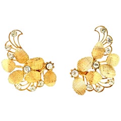 20th Century Pair Of Gold & Austrian Crystal Abstract Floral Earrings