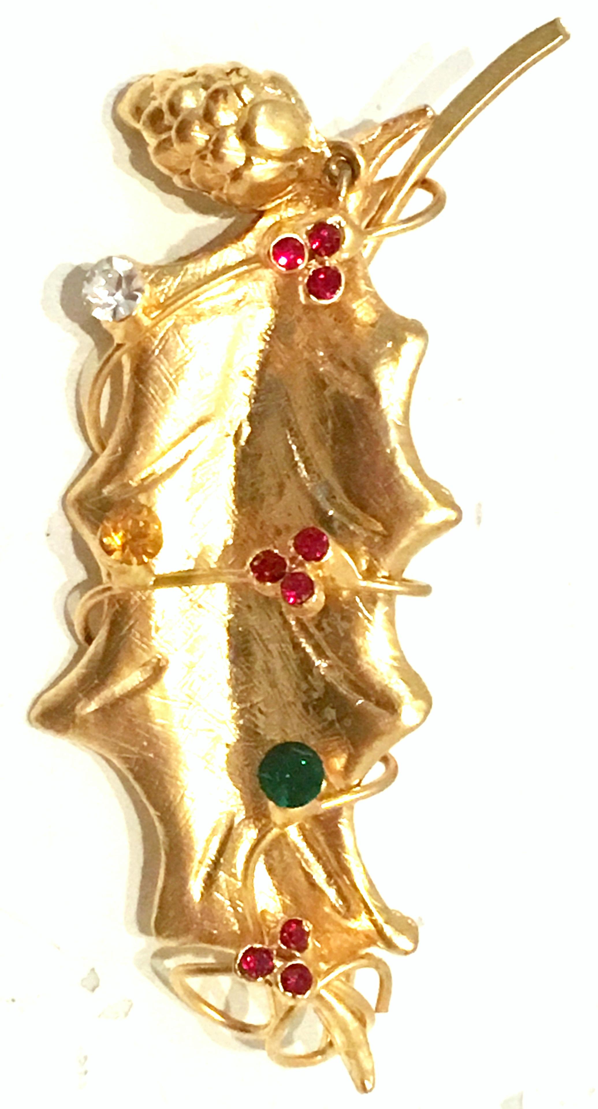 20th Century Pair of Gold & Austrian Crystal Christmas Brooch's Set Of Two  For Sale 5